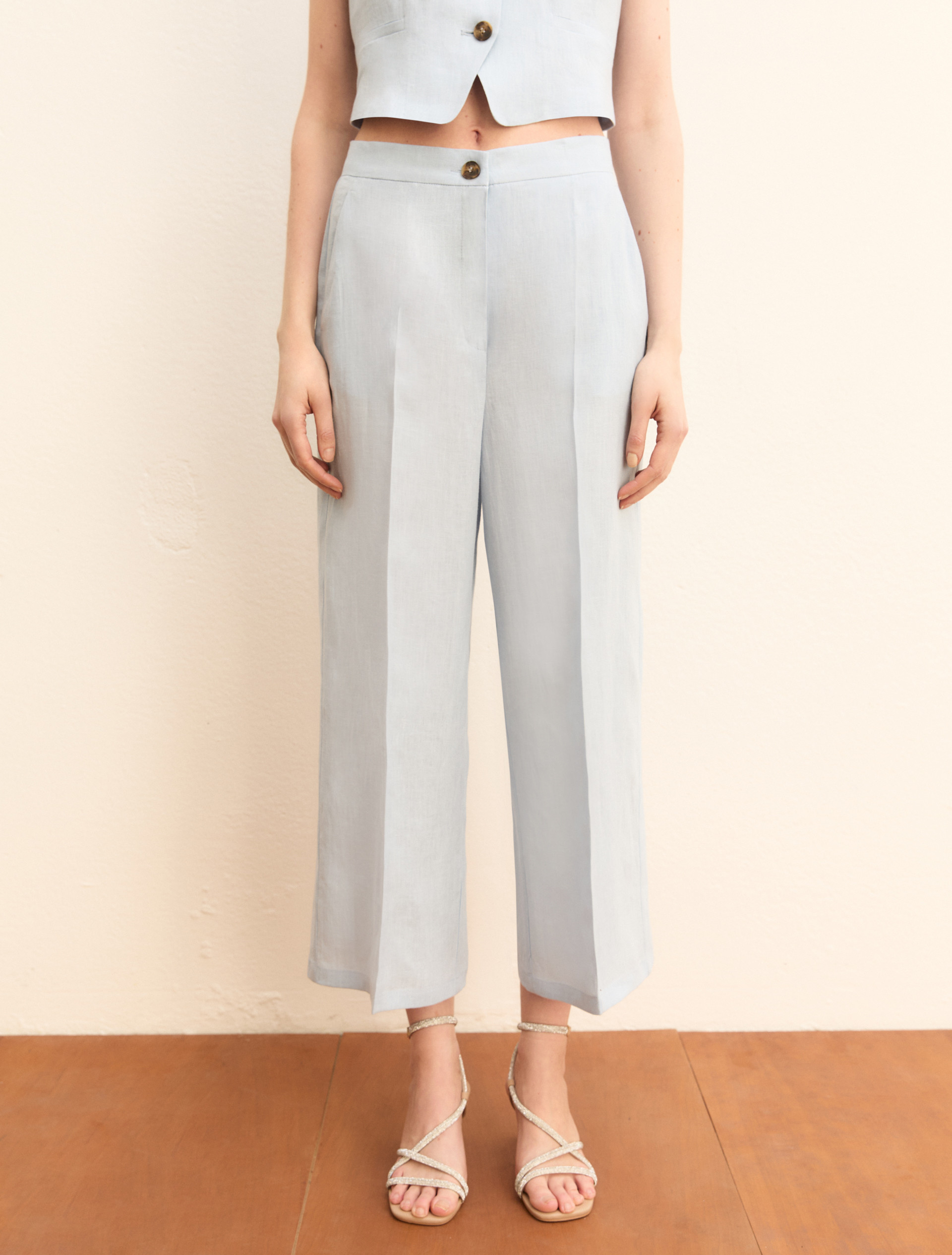 Pantalone dritto in lino - AZZURRO - Emme - 4