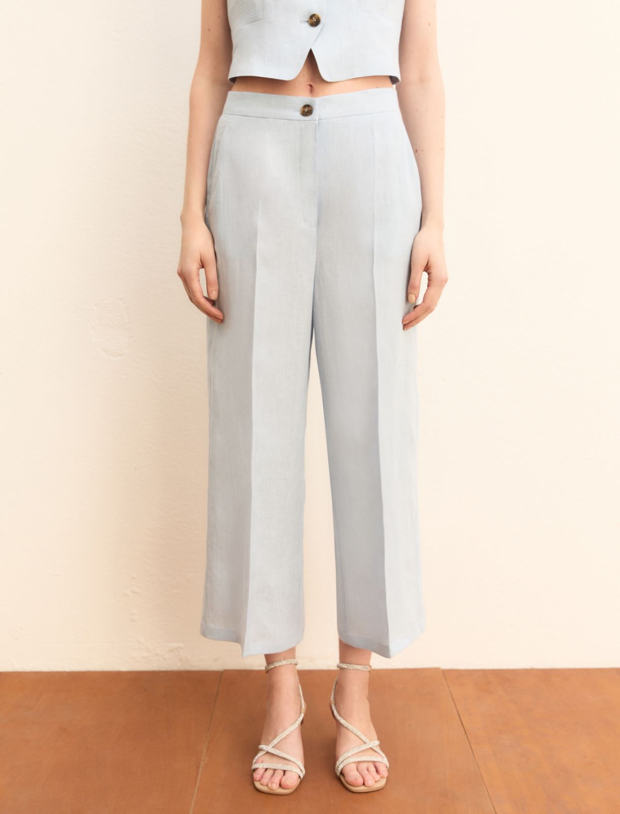 Pantalone dritto in lino - AZZURRO - Emme - 4