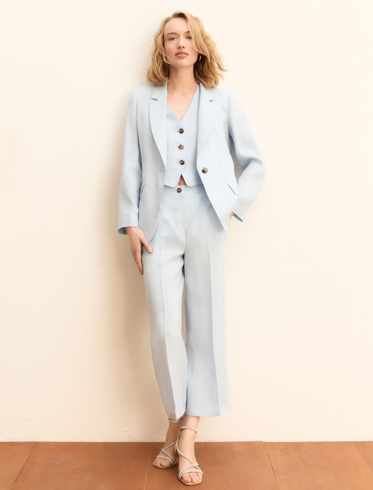 Pantalone dritto in lino - AZZURRO - Emme - 2