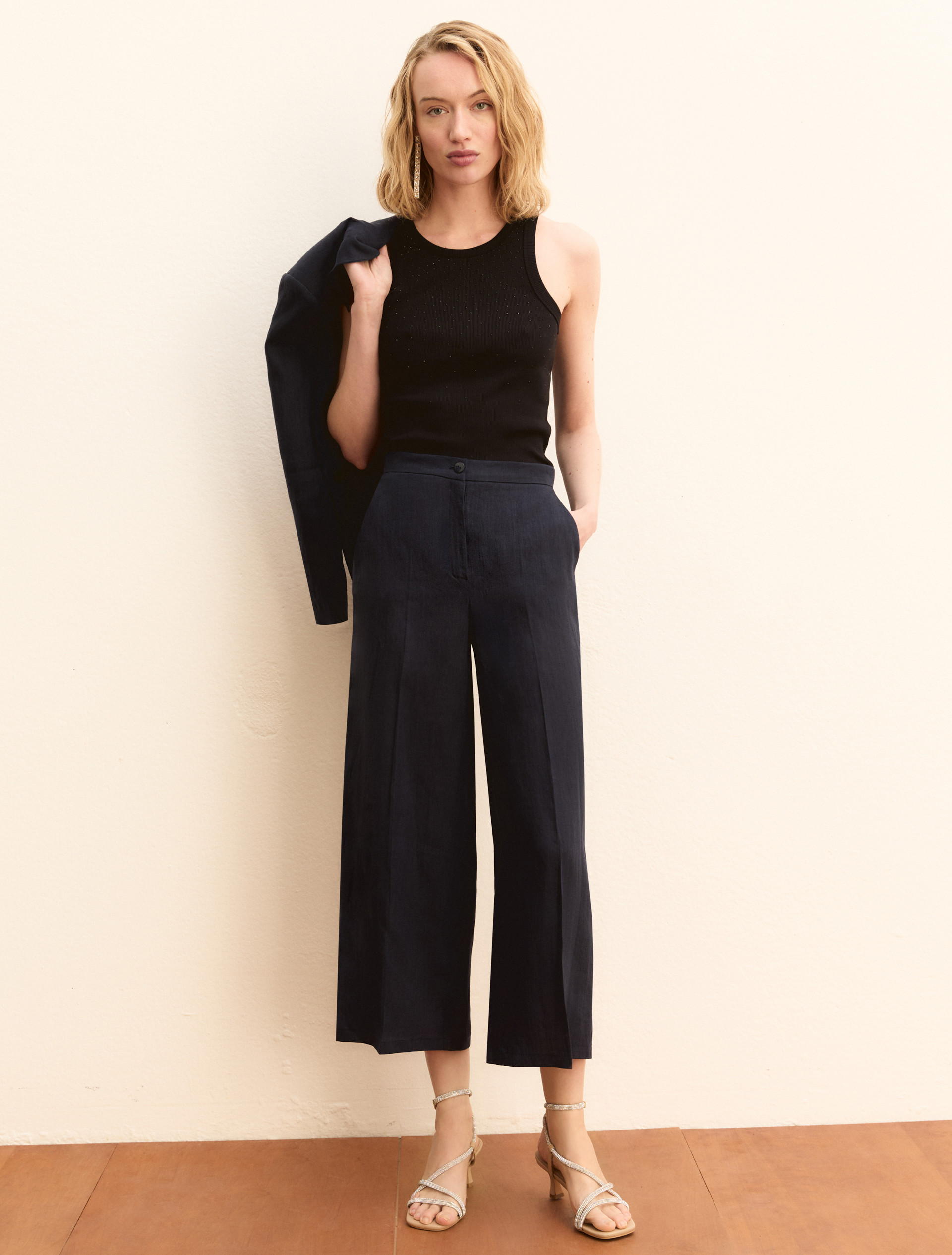 Pantalone dritto in lino - BLU NOTTE - Emme - 1