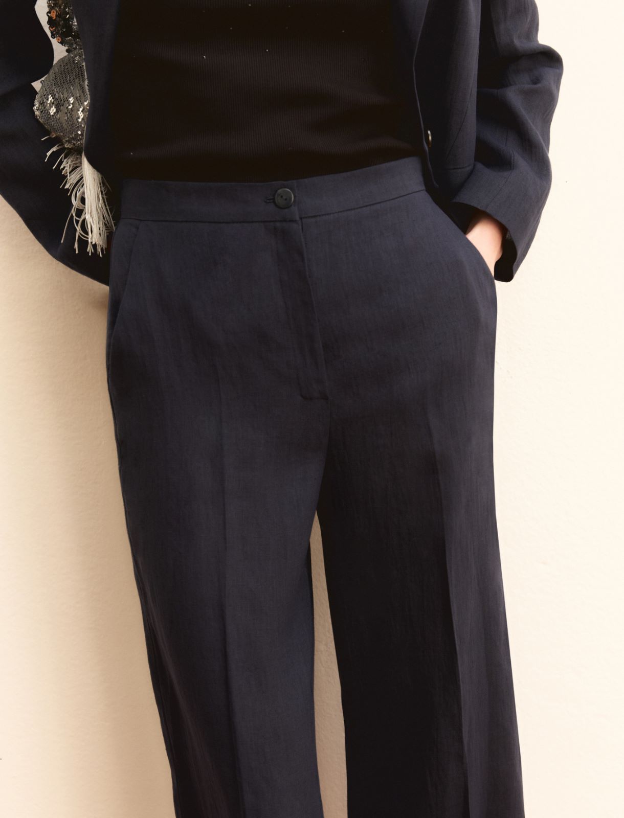 Pantalone dritto in lino - BLU NOTTE - Emme - 6