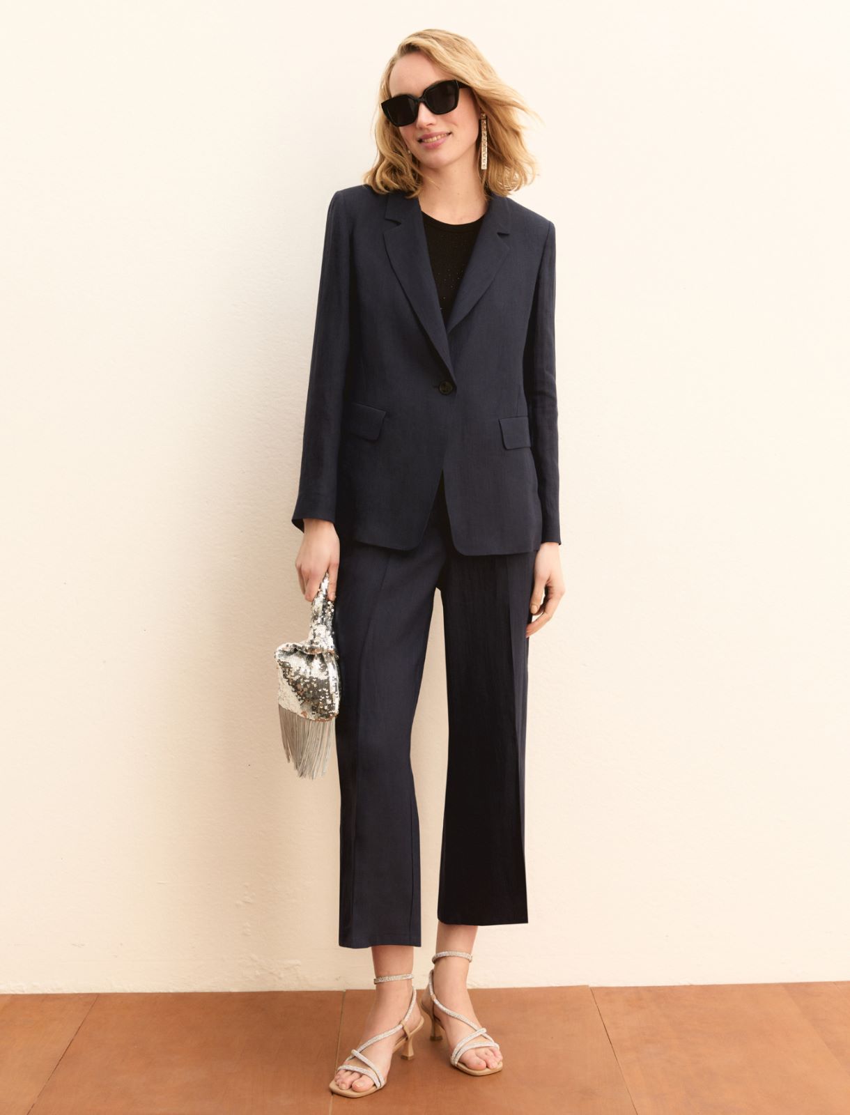 Pantalone dritto in lino - BLU NOTTE - Emme - 2