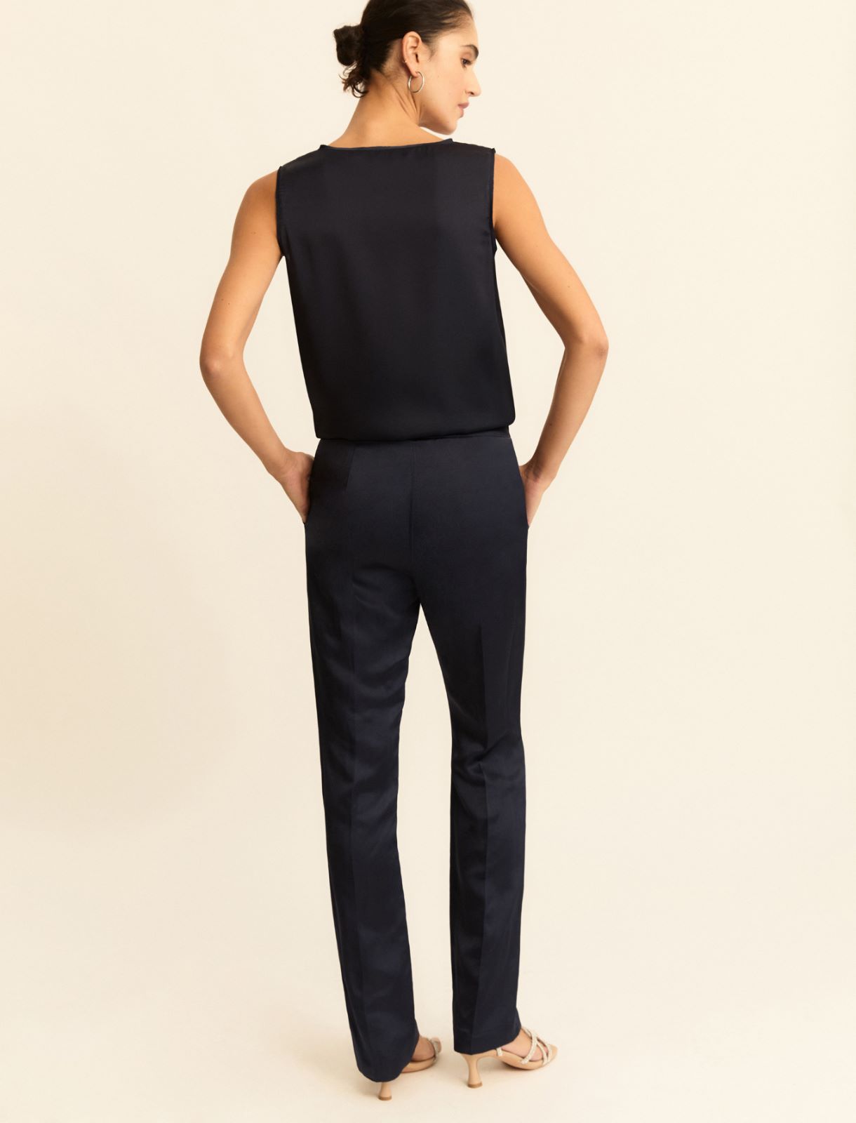 Linen and viscose satin trousers - NAVY - Emme - 2