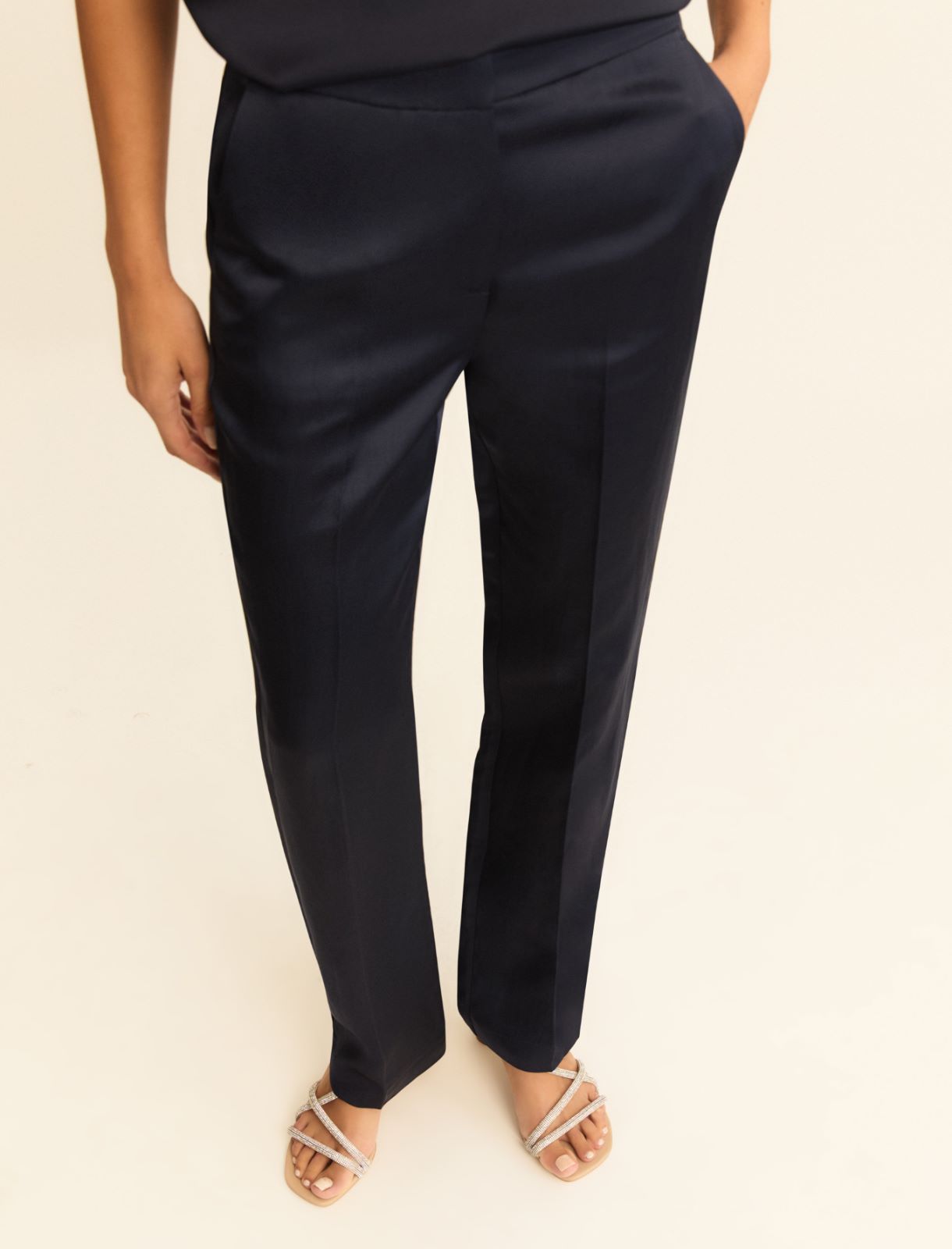 Linen and viscose satin trousers - NAVY - Emme - 3