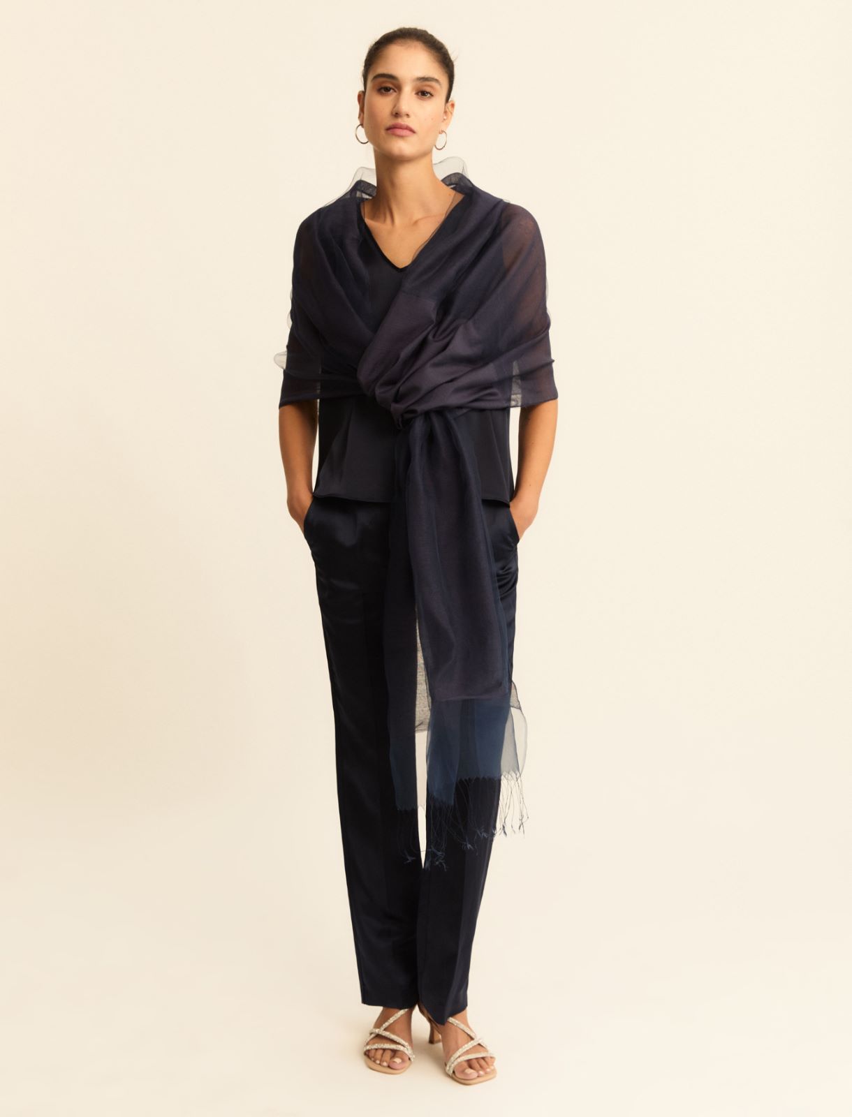 Linen and viscose satin trousers - NAVY - Emme