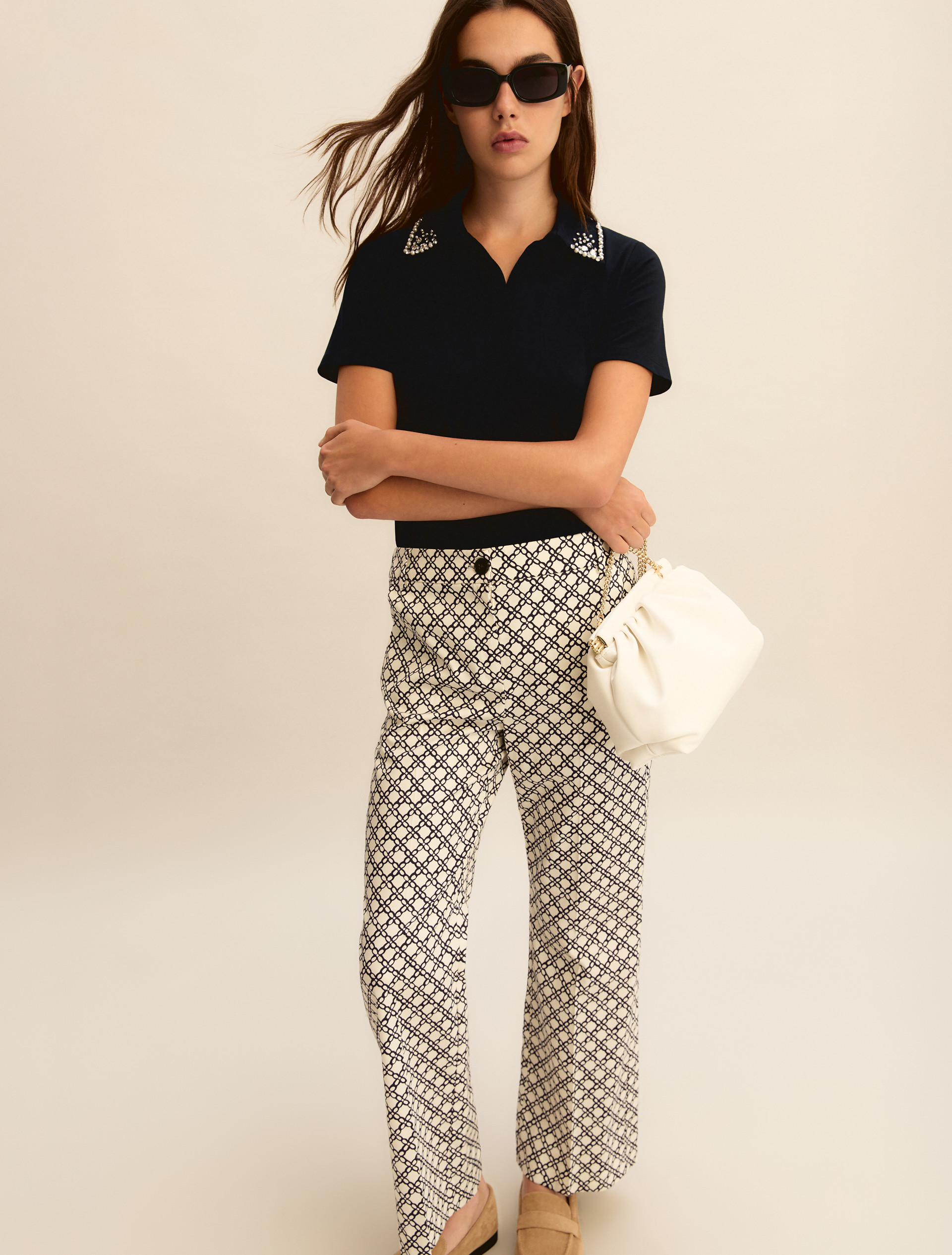 Flared stretch cotton trousers - CREAM - Emme - 1