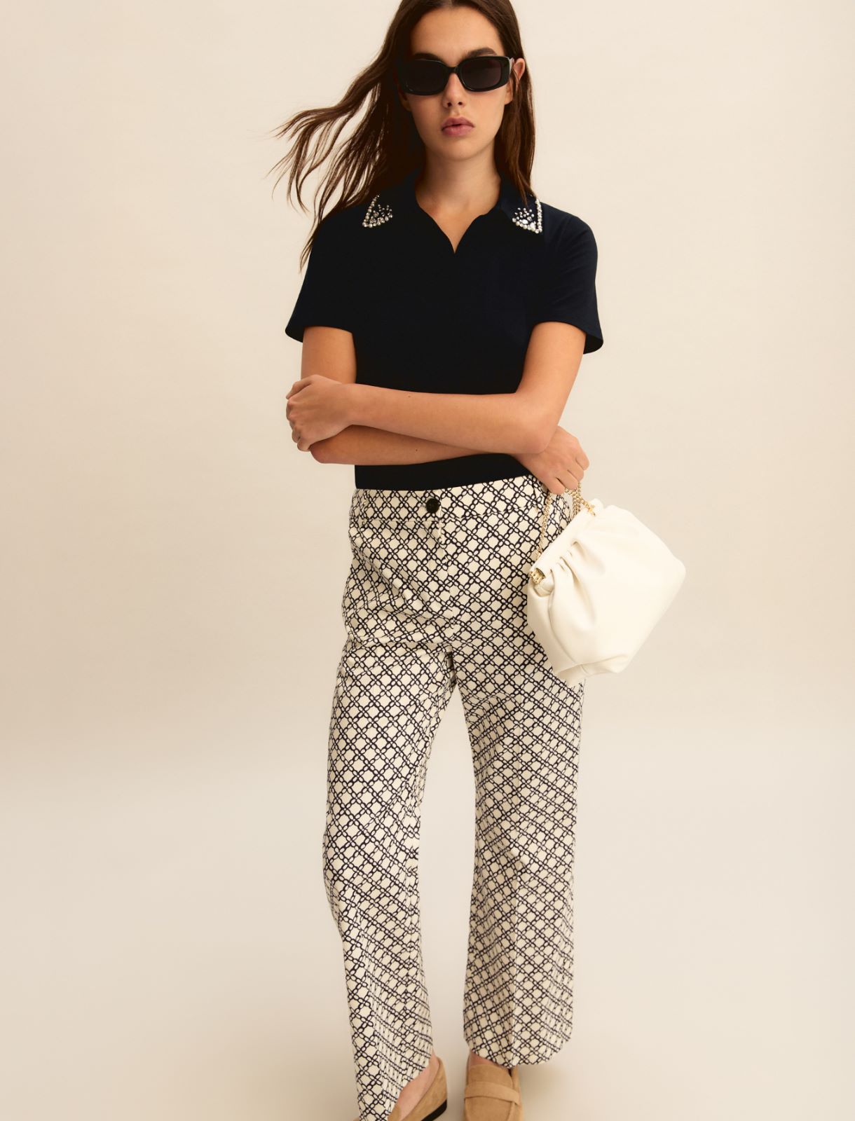 Flared stretch cotton trousers - CREAM - Emme