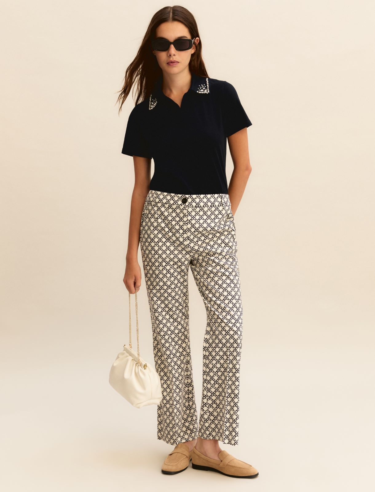 Flared stretch cotton trousers - CREAM - Emme - 2