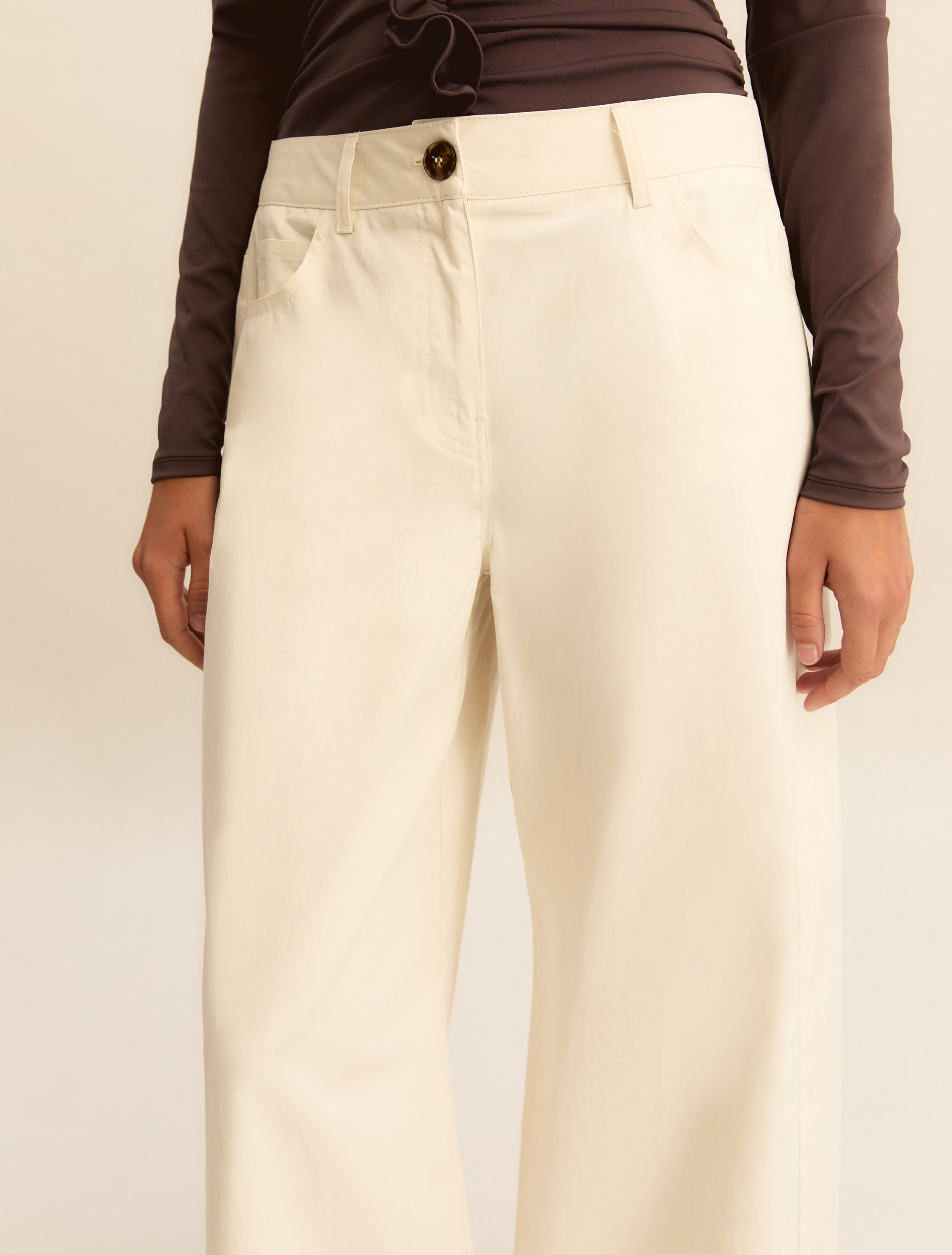 Wide-fit stretch satin 5-pocket trousers - WOOL WHITE - Emme - 5