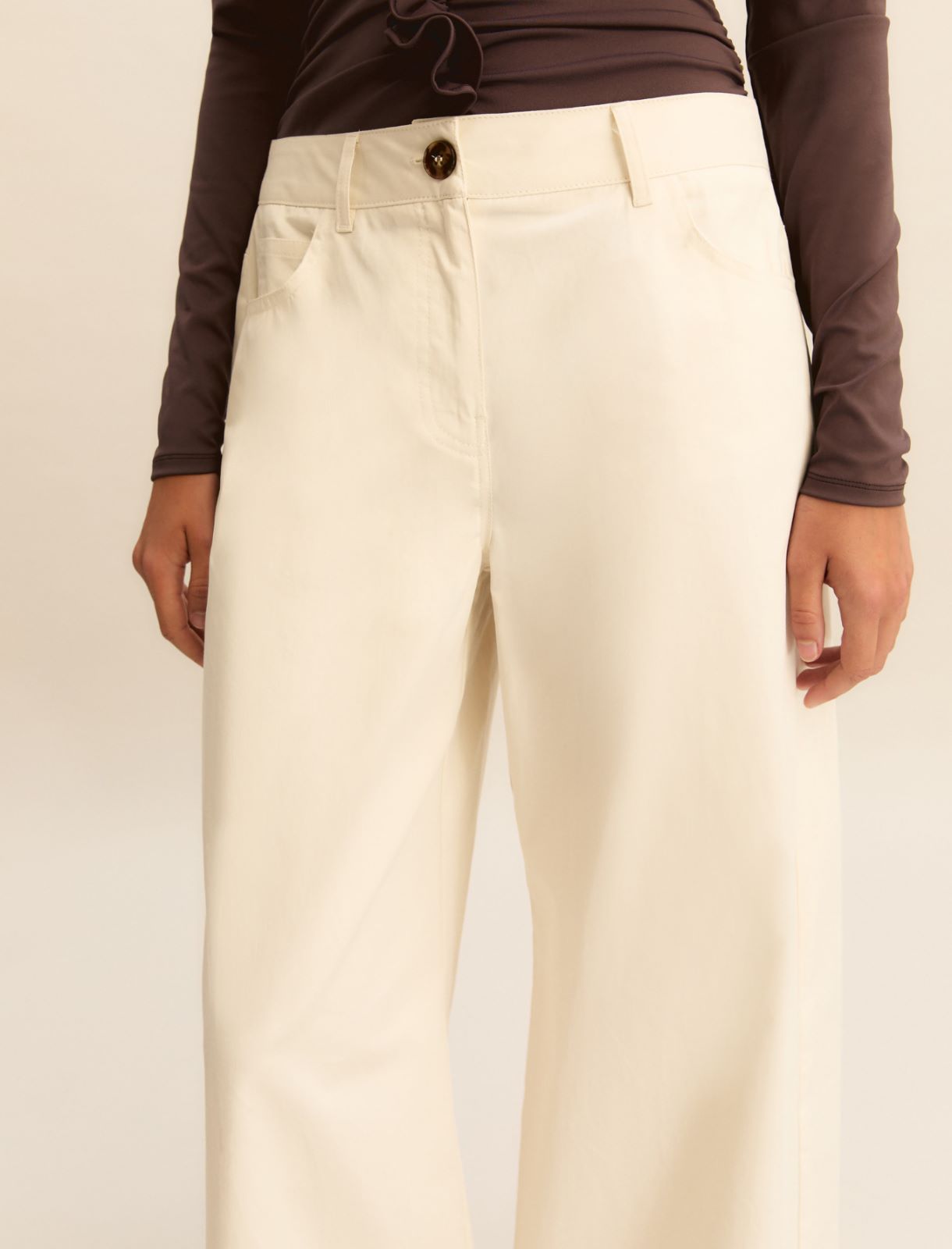 Wide-fit stretch satin 5-pocket trousers - WOOL WHITE - Emme - 5