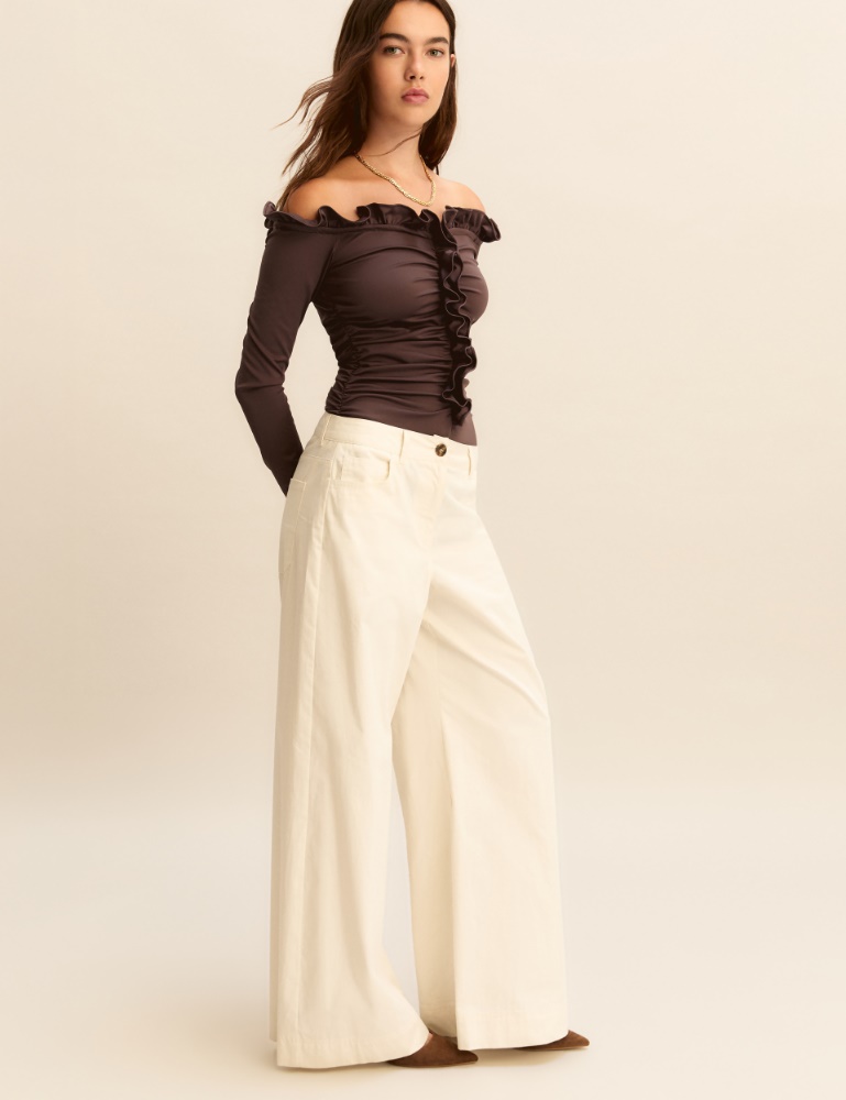 Wide-fit stretch satin 5-pocket trousers - Emme