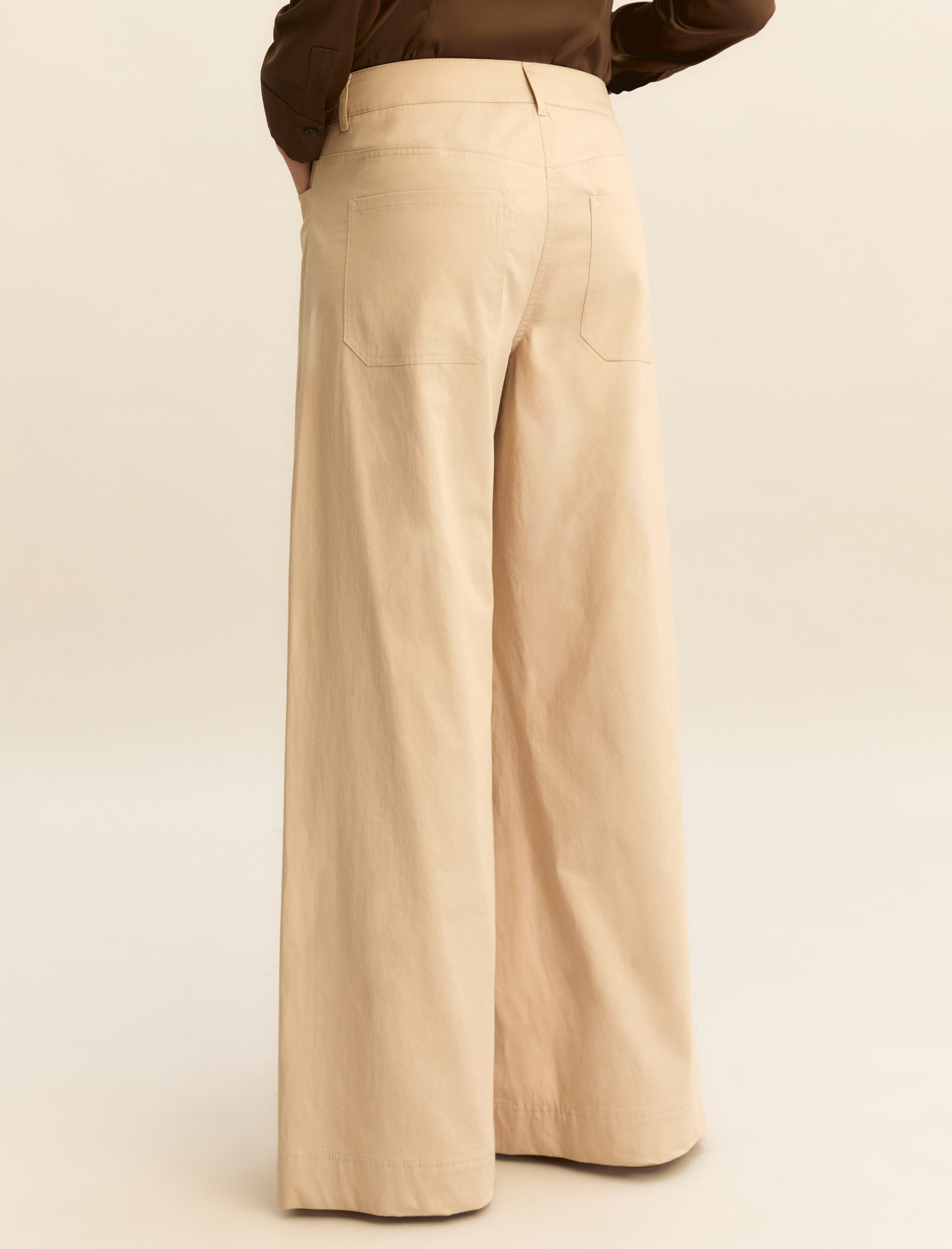 Wide-fit stretch satin 5-pocket trousers - BEIGE - Emme - 3