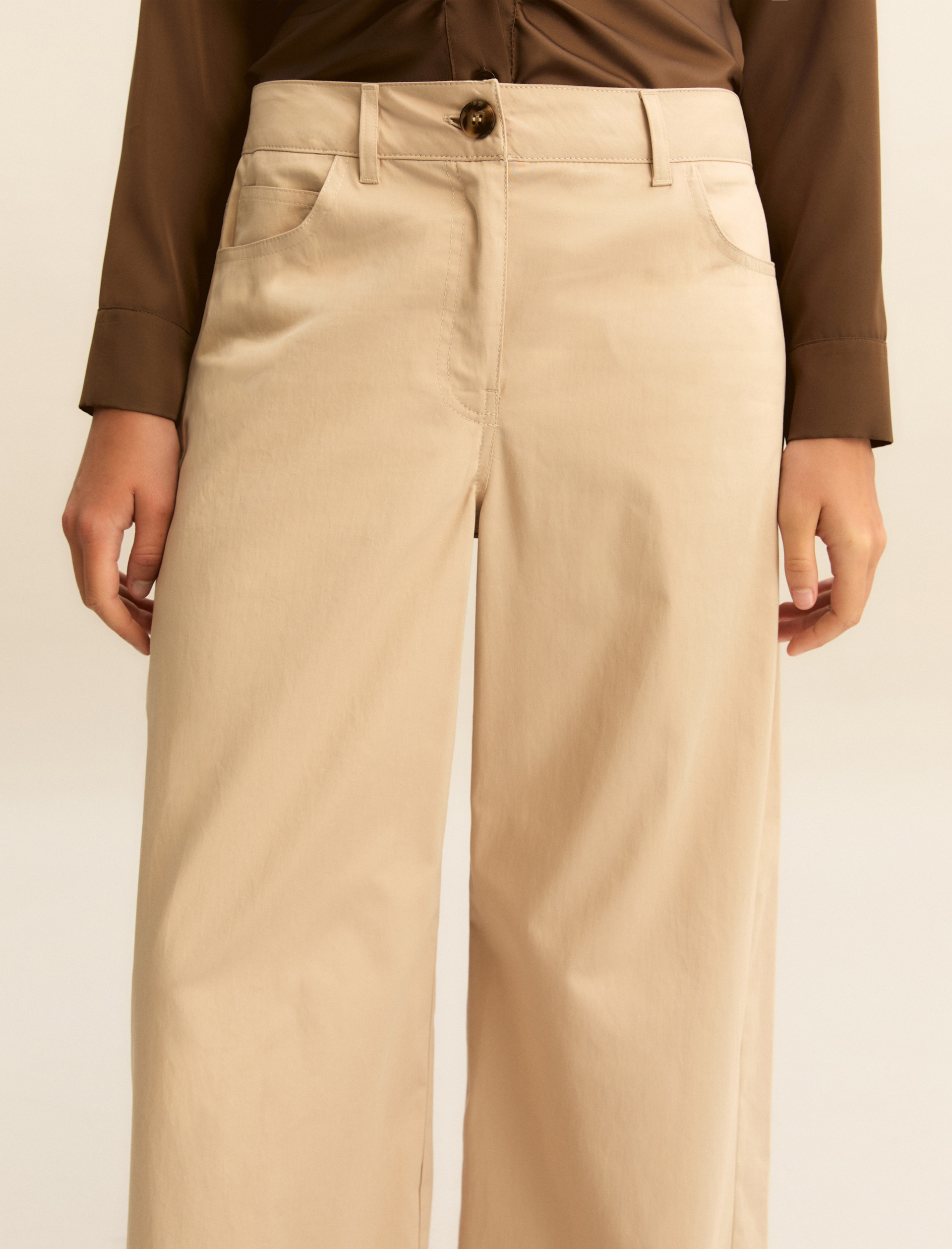 Wide-fit stretch satin 5-pocket trousers - BEIGE - Emme - 5