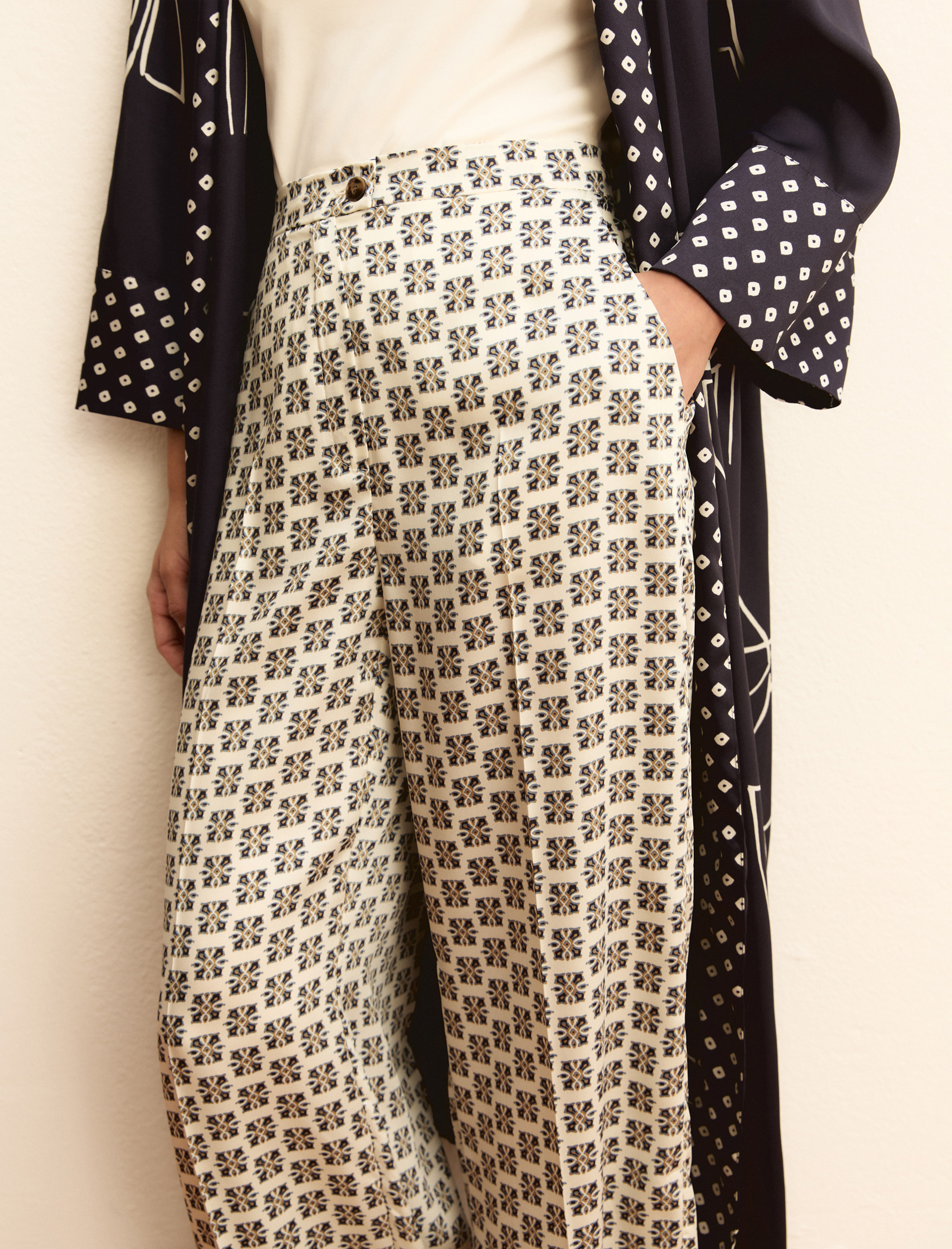 Printed twill trousers - WOOL WHITE - Emme - 5