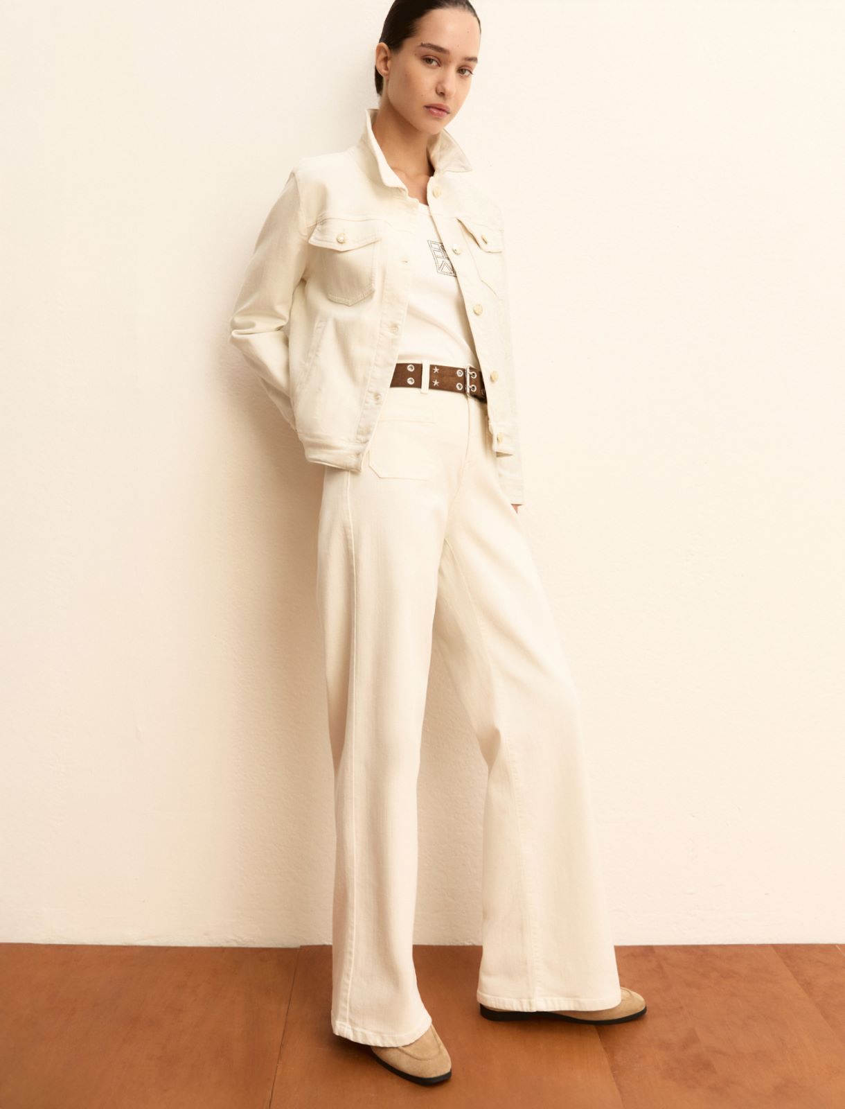 Stretch gabardine trousers - WOOL WHITE - Emme