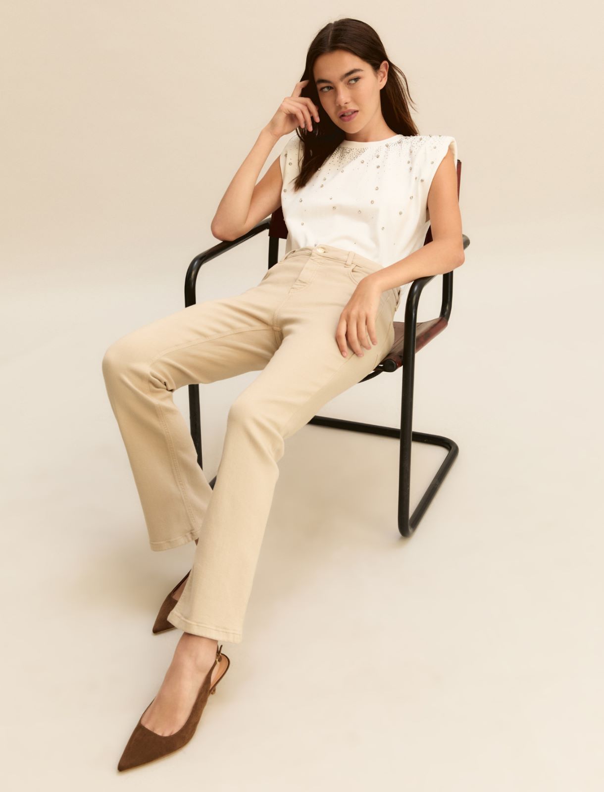 Slim flared 5-pocket trousers in stretch gabardine fabric - BEIGE - Emme