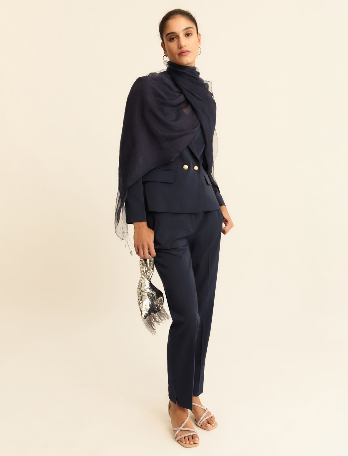 Slim-fit faille trousers - NAVY - Emme - 4