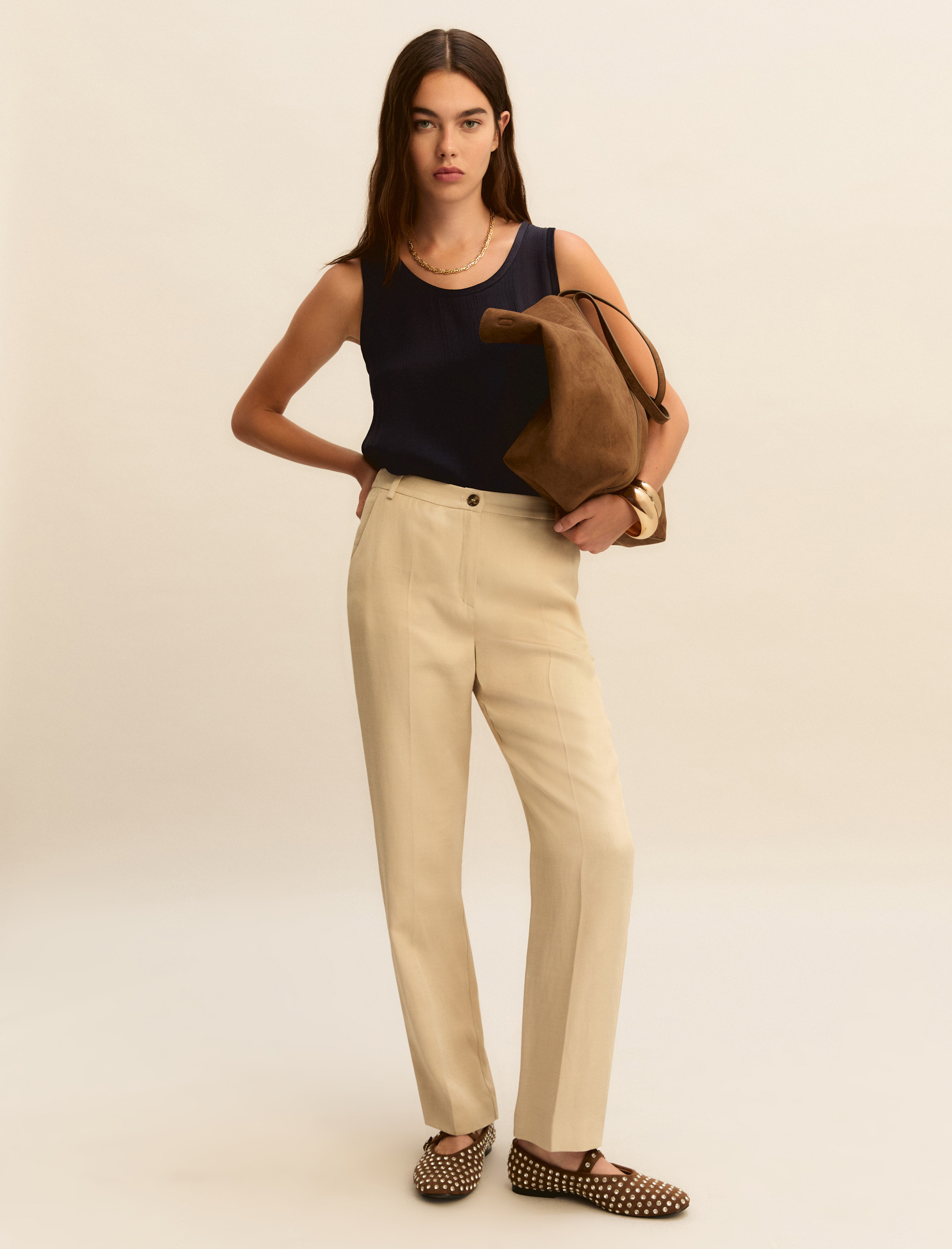 Pantaloni slim in twill di misto lino - BEIGE - Emme - 1