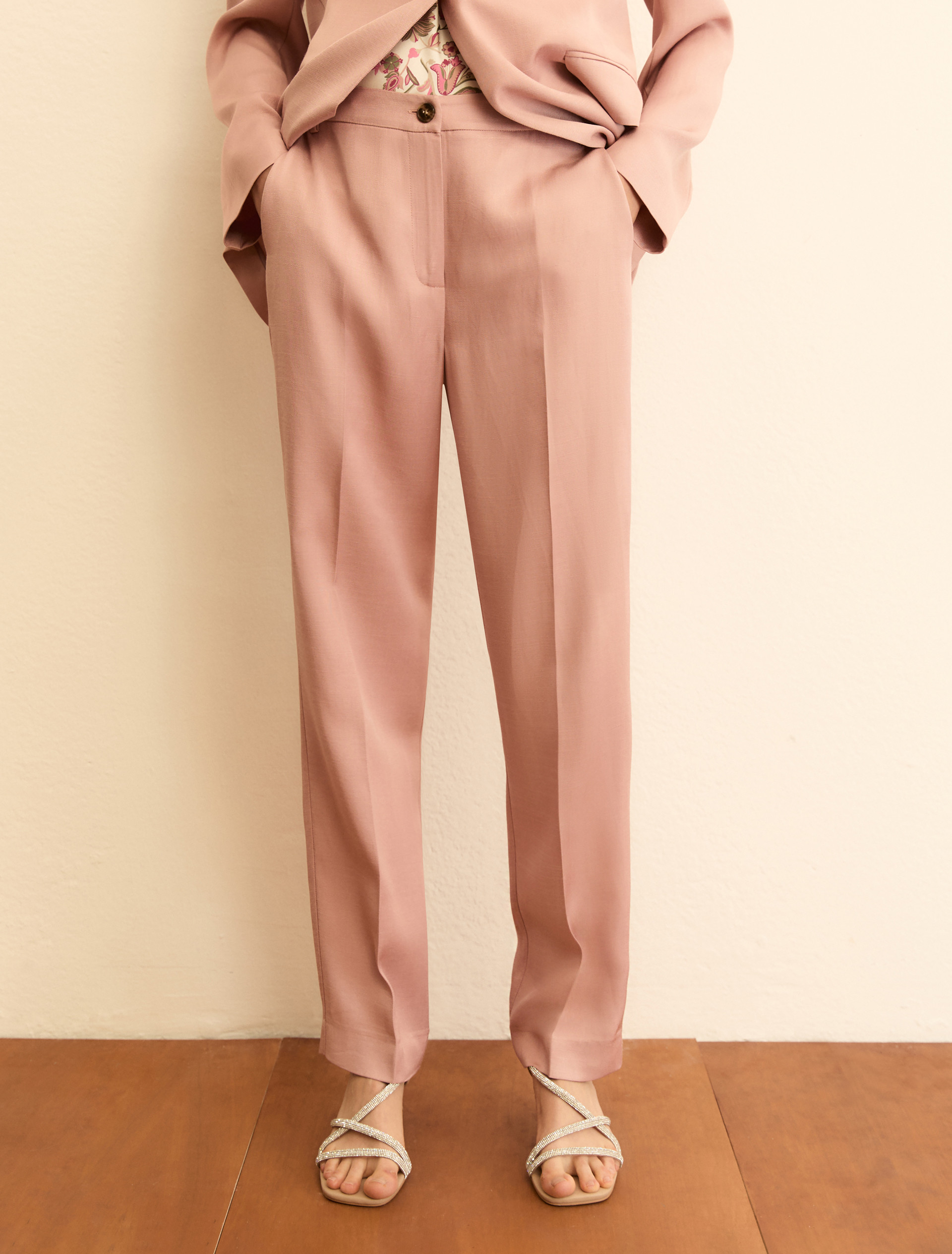 Pantaloni slim in twill di misto lino - ROSA - Emme - 5