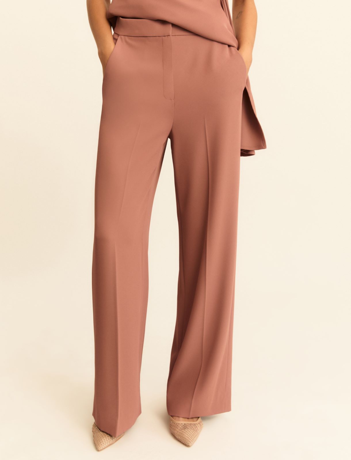 Plain-woven stretch fabric trousers - MAUVE - Emme - 4