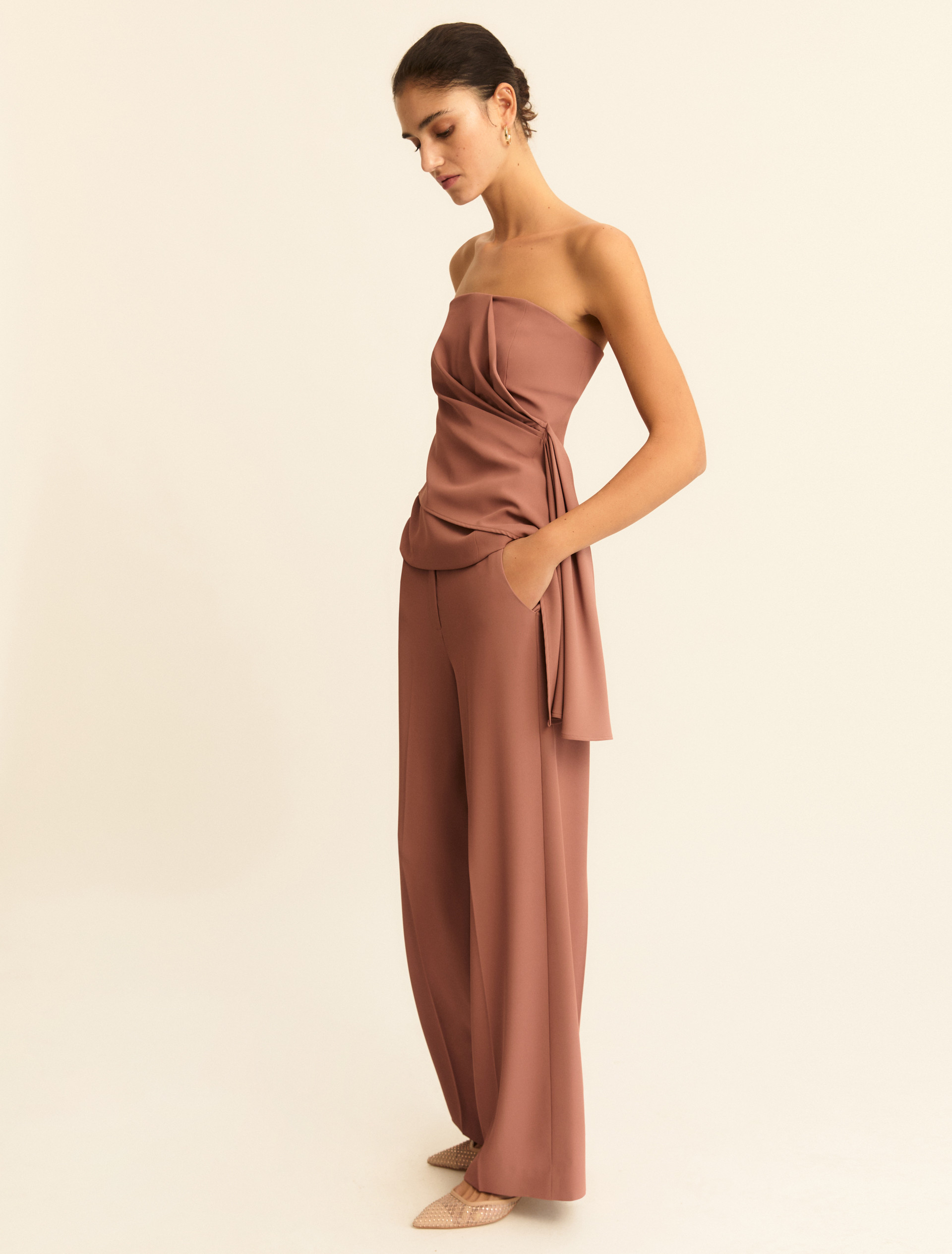 Plain-woven stretch fabric trousers - MAUVE - Emme - 5