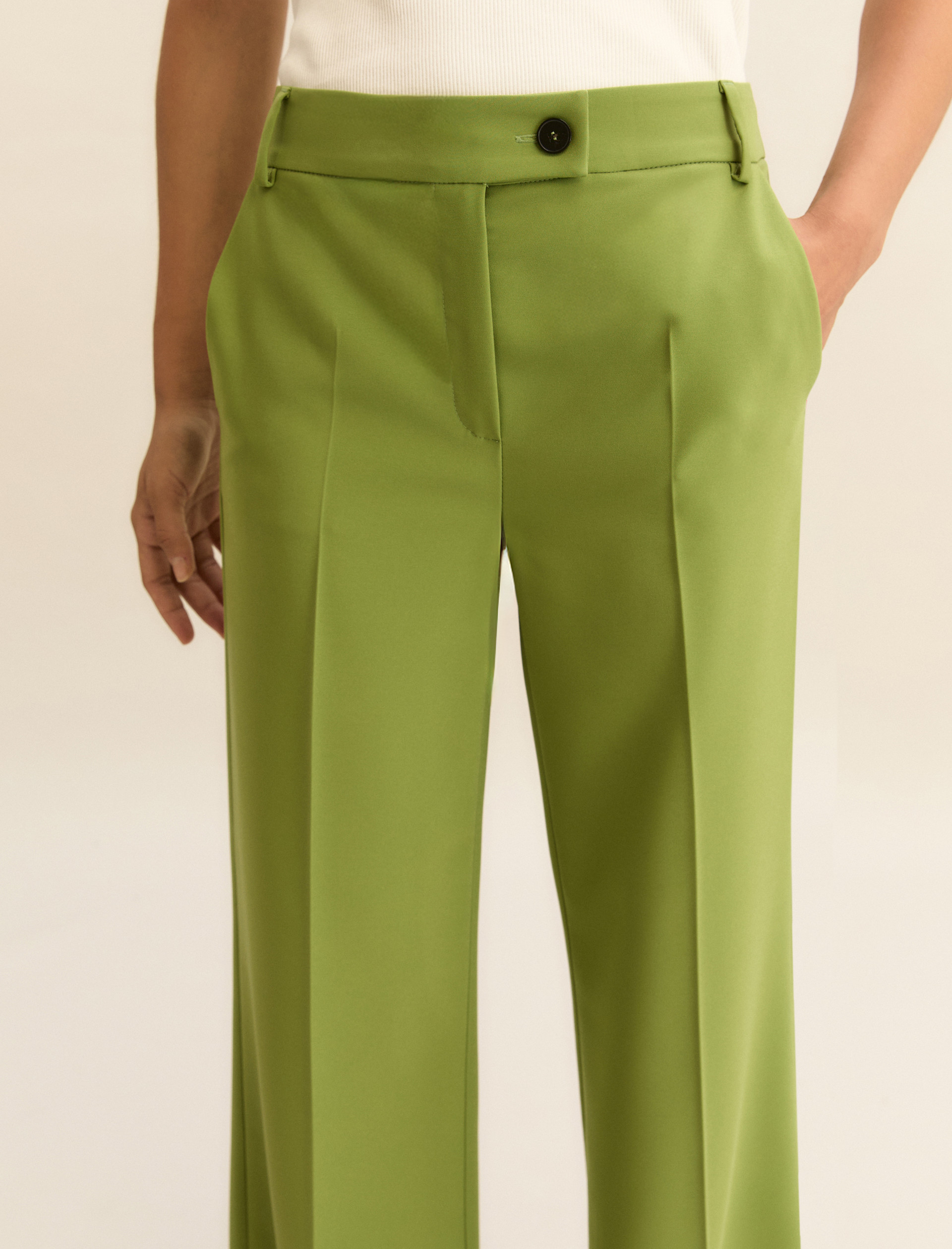 Straight-fit stretch fabric trousers - GREEN - Emme - 5