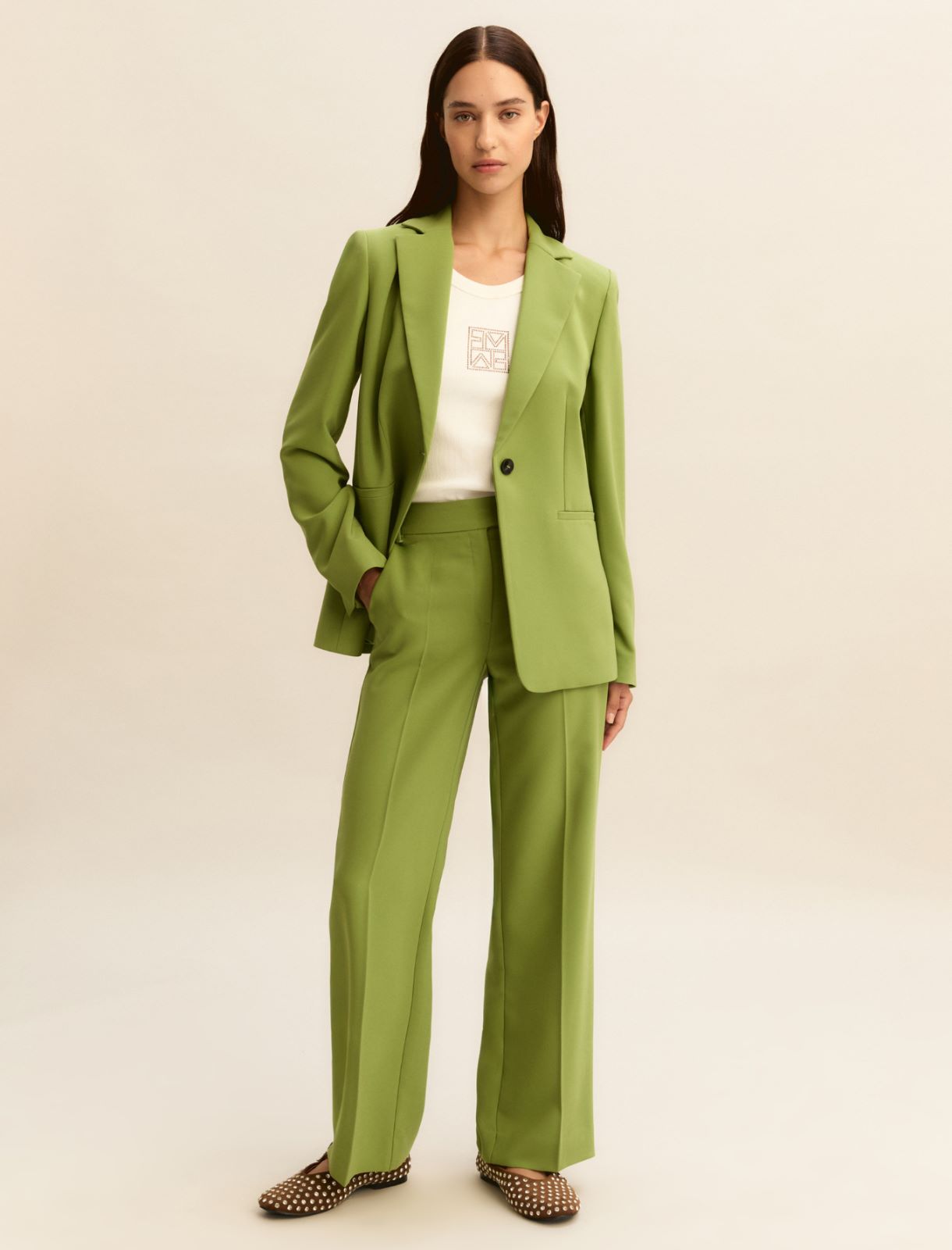 Straight-fit stretch fabric trousers - GREEN - Emme - 2