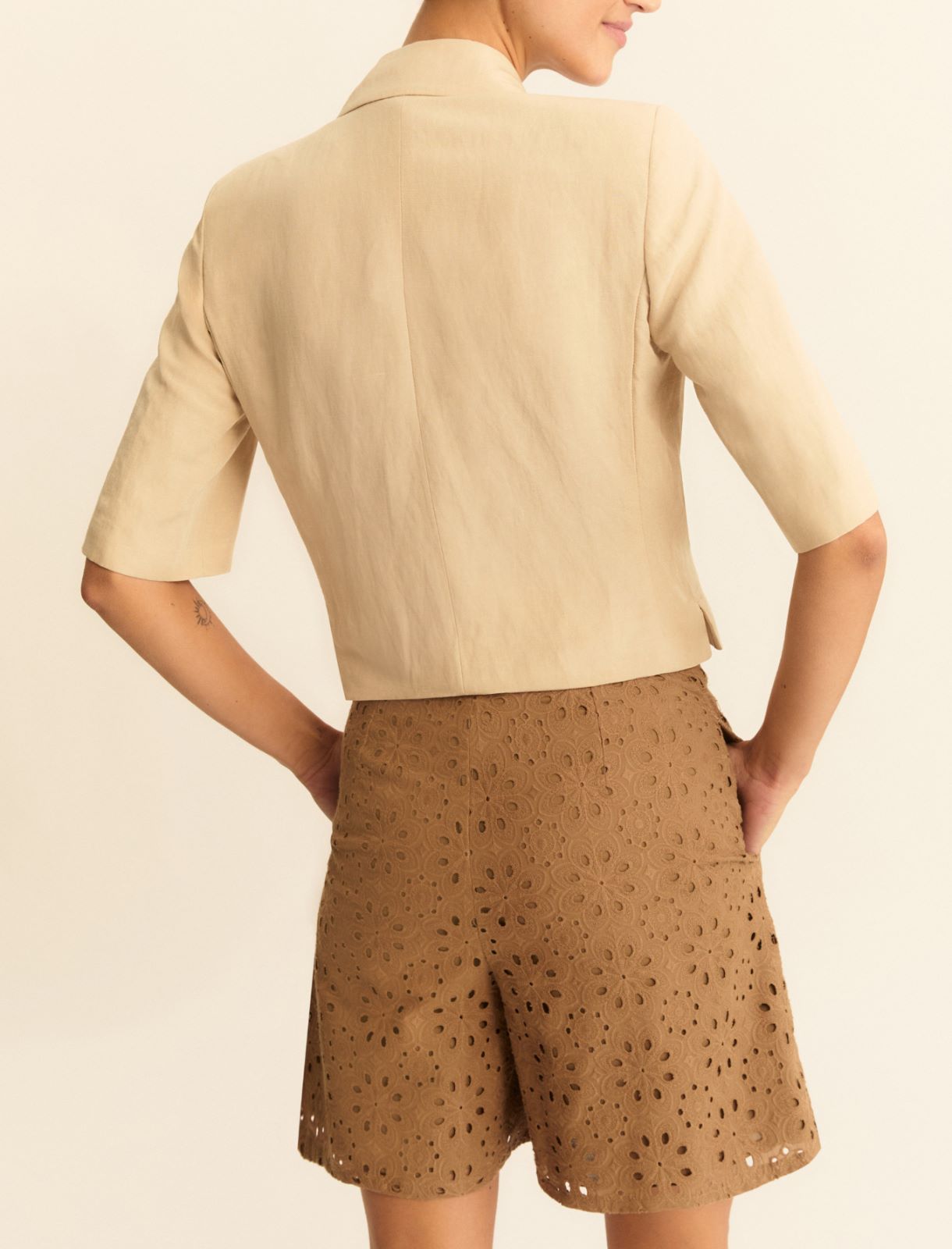 Broderie anglaise muslin Bermuda shorts - CAMEL - Emme - 3