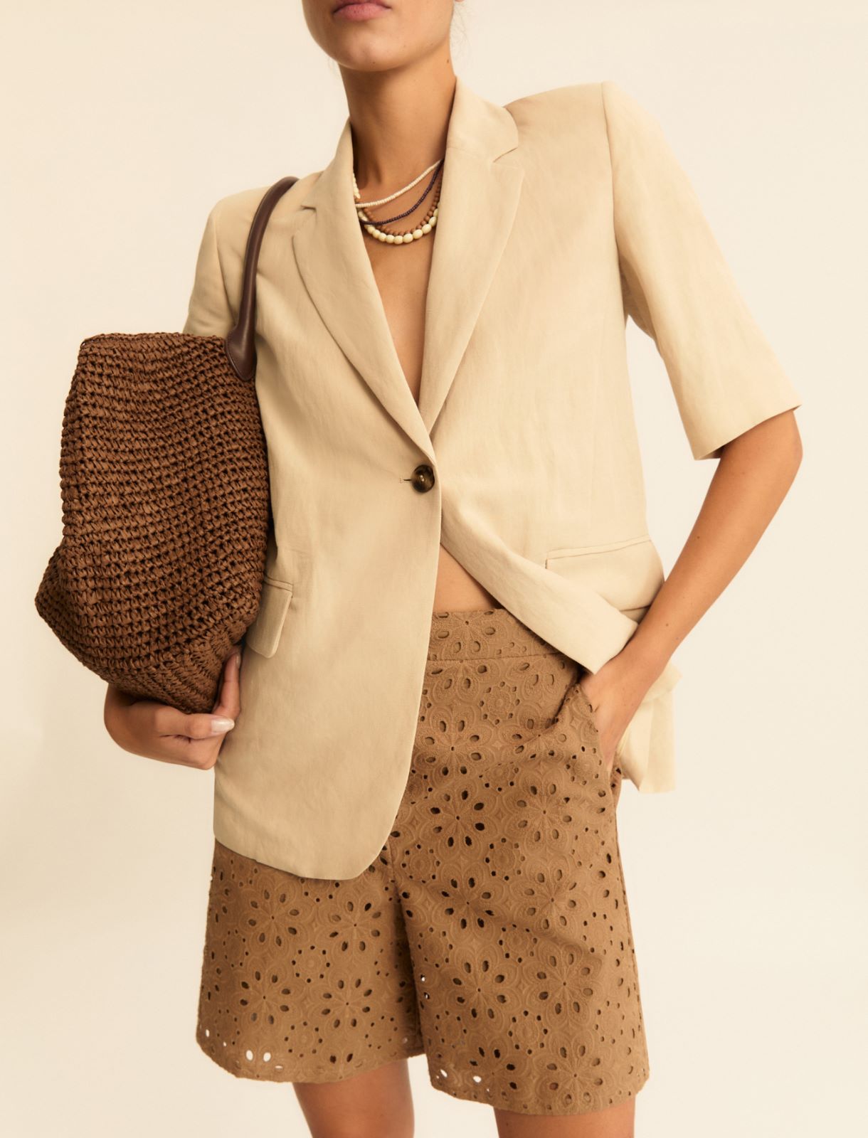 Broderie anglaise muslin Bermuda shorts - CAMEL - Emme - 4