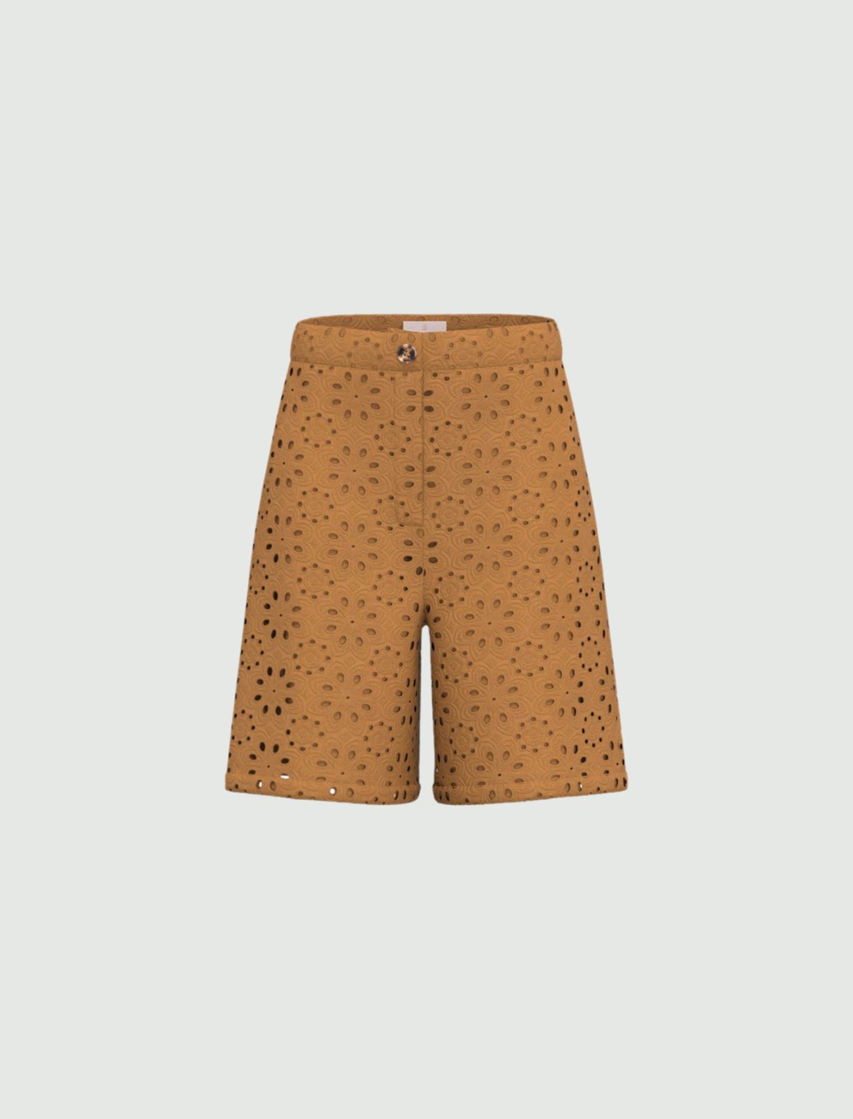 Broderie anglaise muslin Bermuda shorts - CAMEL - Emme