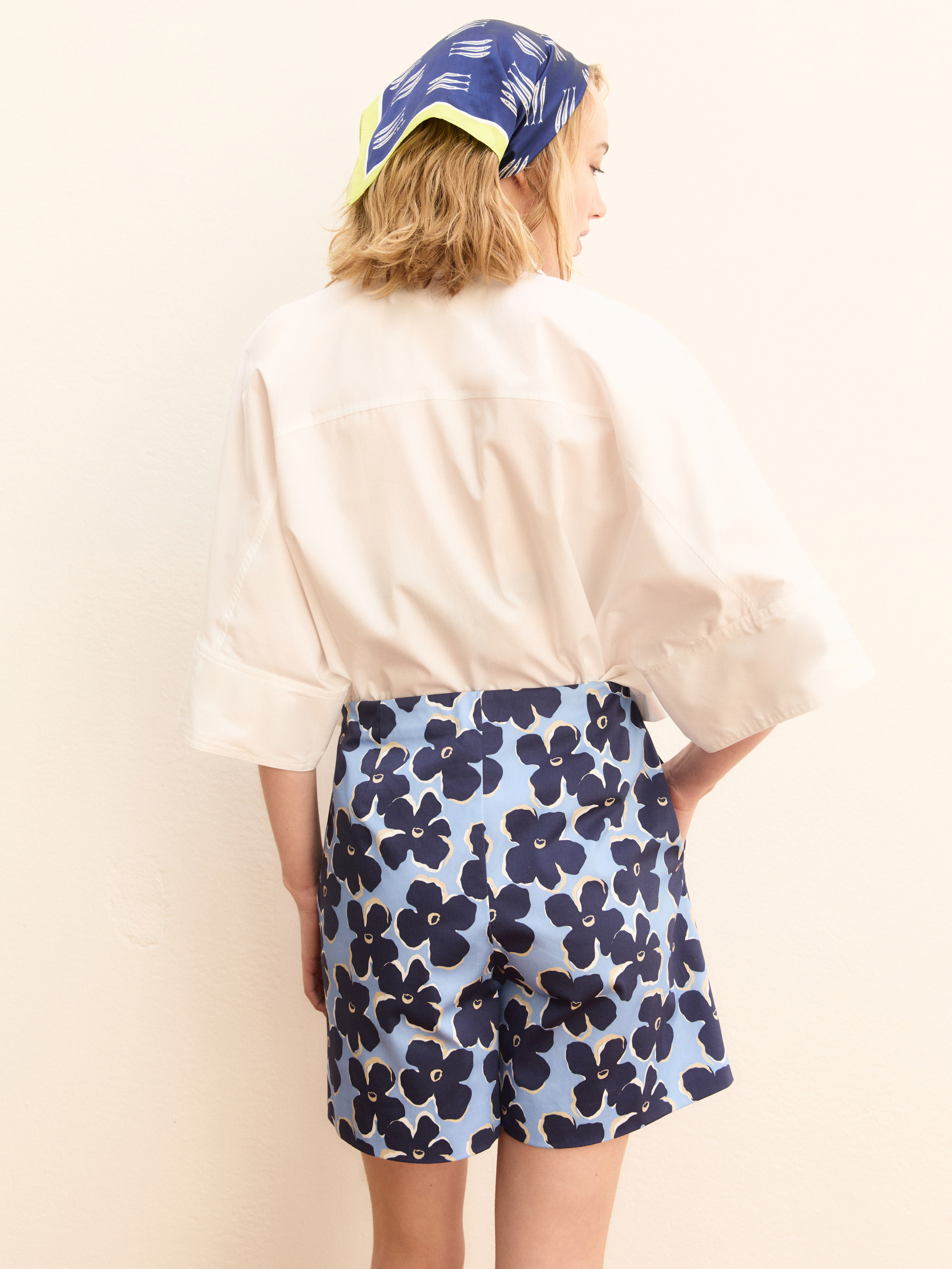 Stretch satin print shorts - DEEP BLUE - Emme - 3