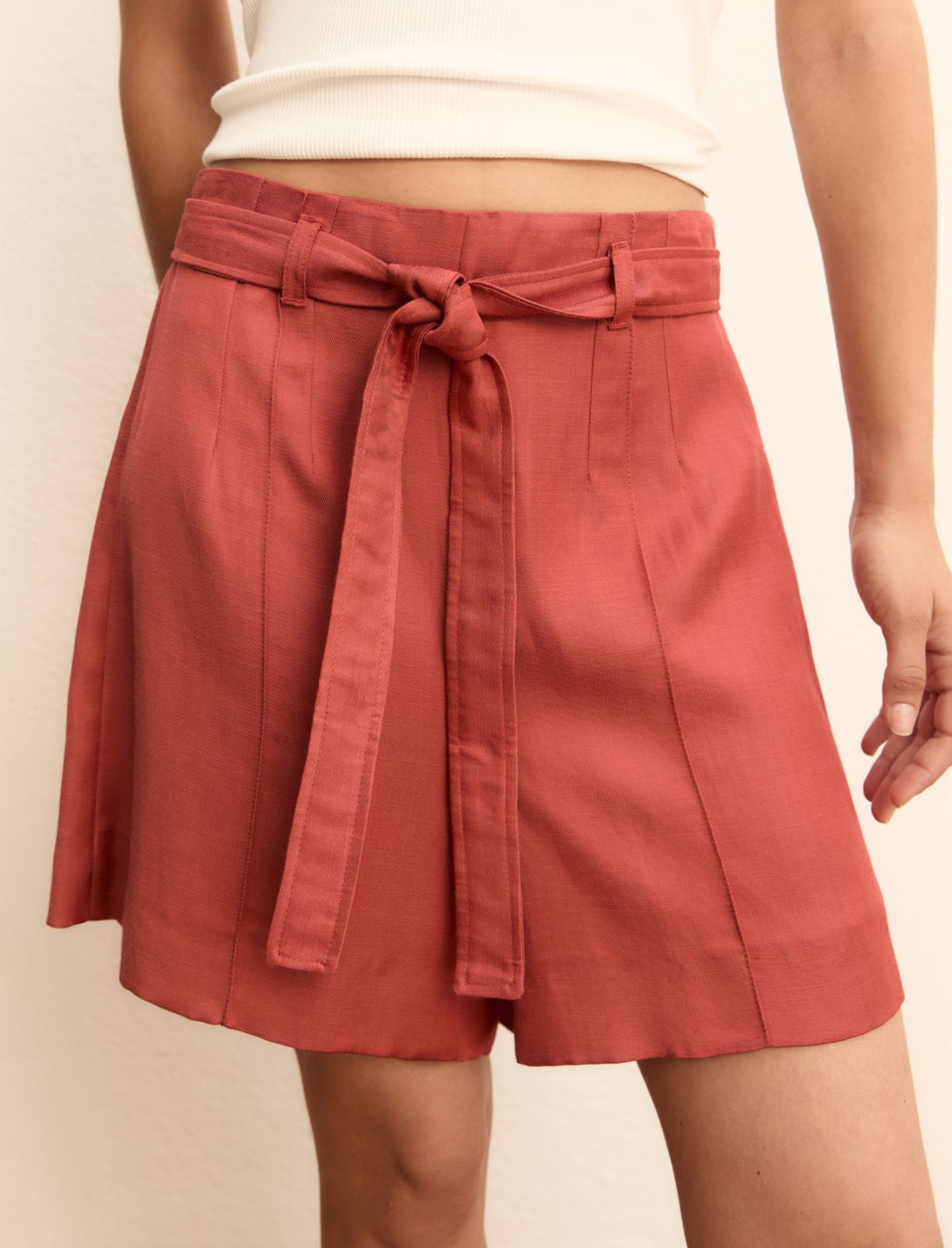 Linen-blend twill Bermuda shorts - CHERRY - Emme - 5