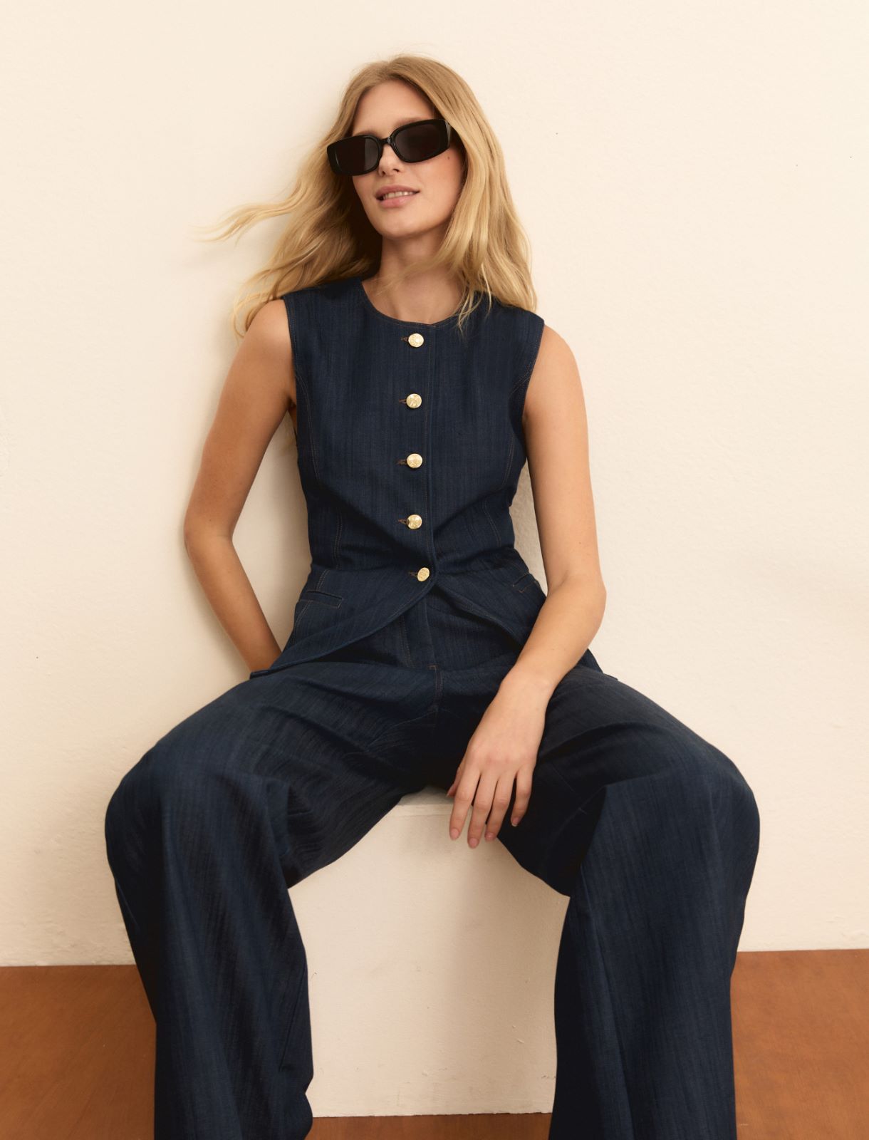 Slim-fit denim gilet - NAVY - Emme - 4