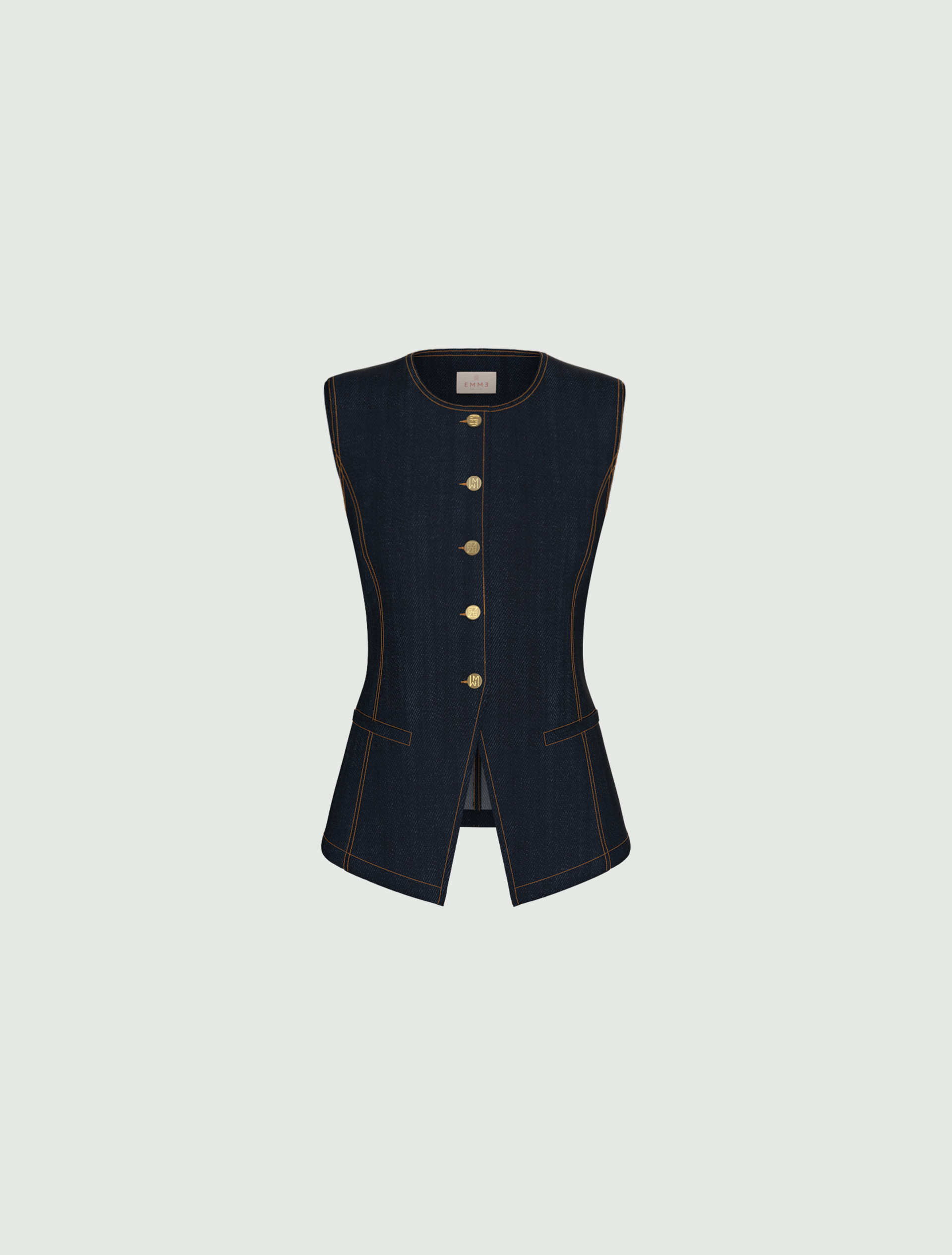 Slim-fit denim gilet - NAVY - Emme - 6
