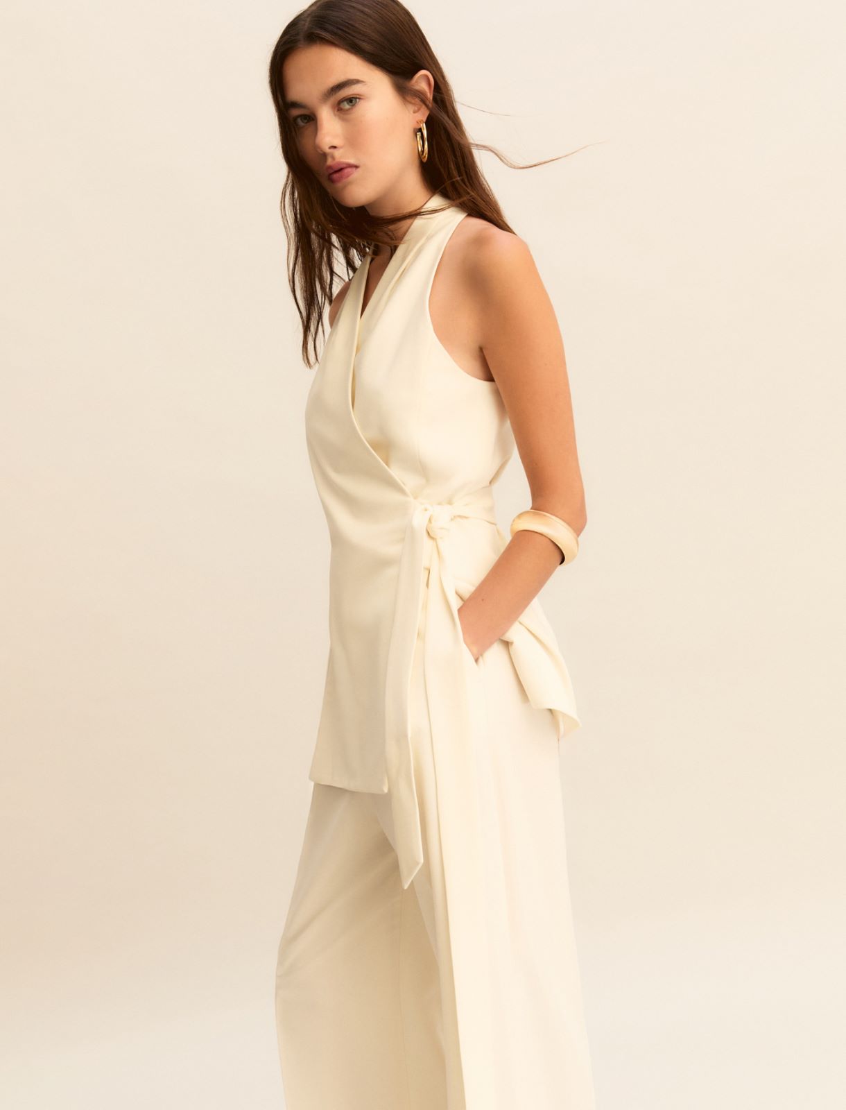 Sleeveless criss-cross top - WOOL WHITE - Emme - 5