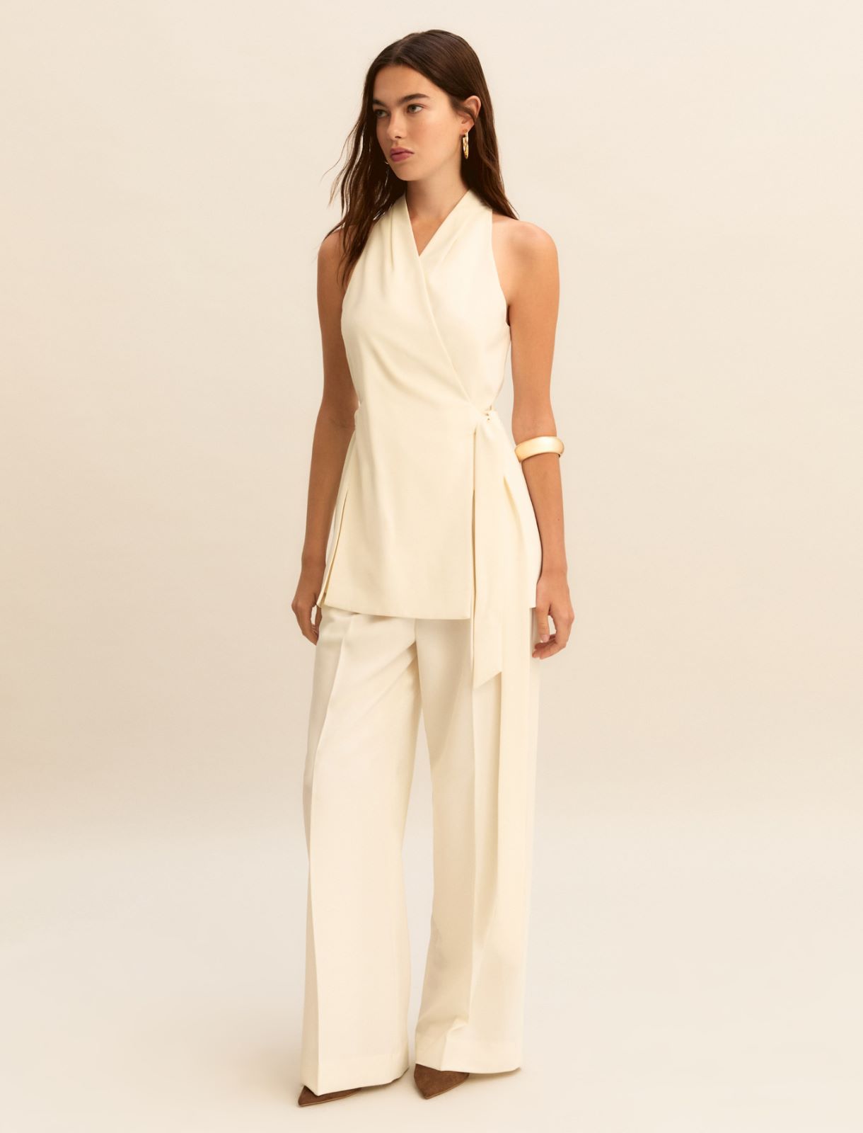 Sleeveless criss-cross top - WOOL WHITE - Emme