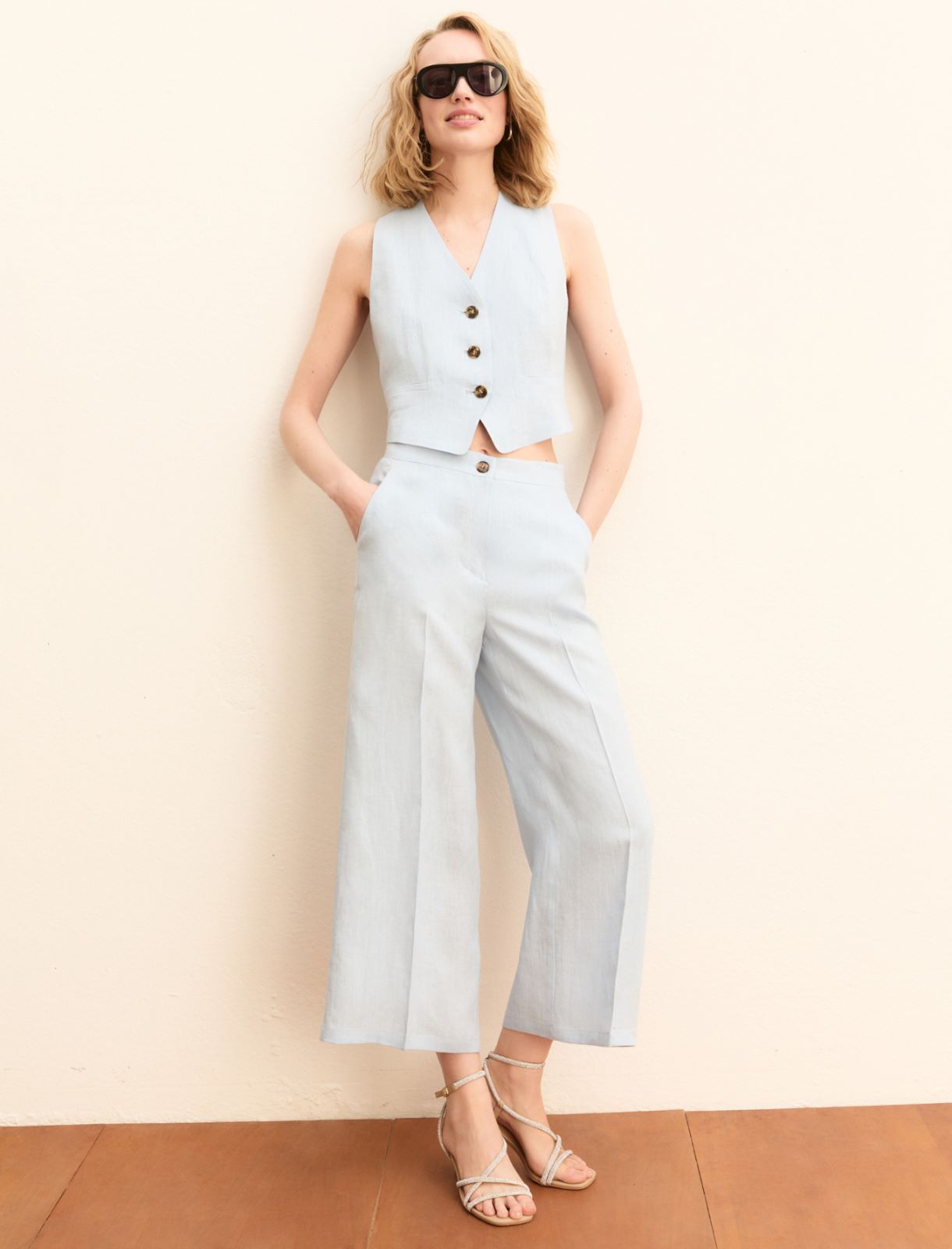 Gilet in lino - AZZURRO - Emme - 2