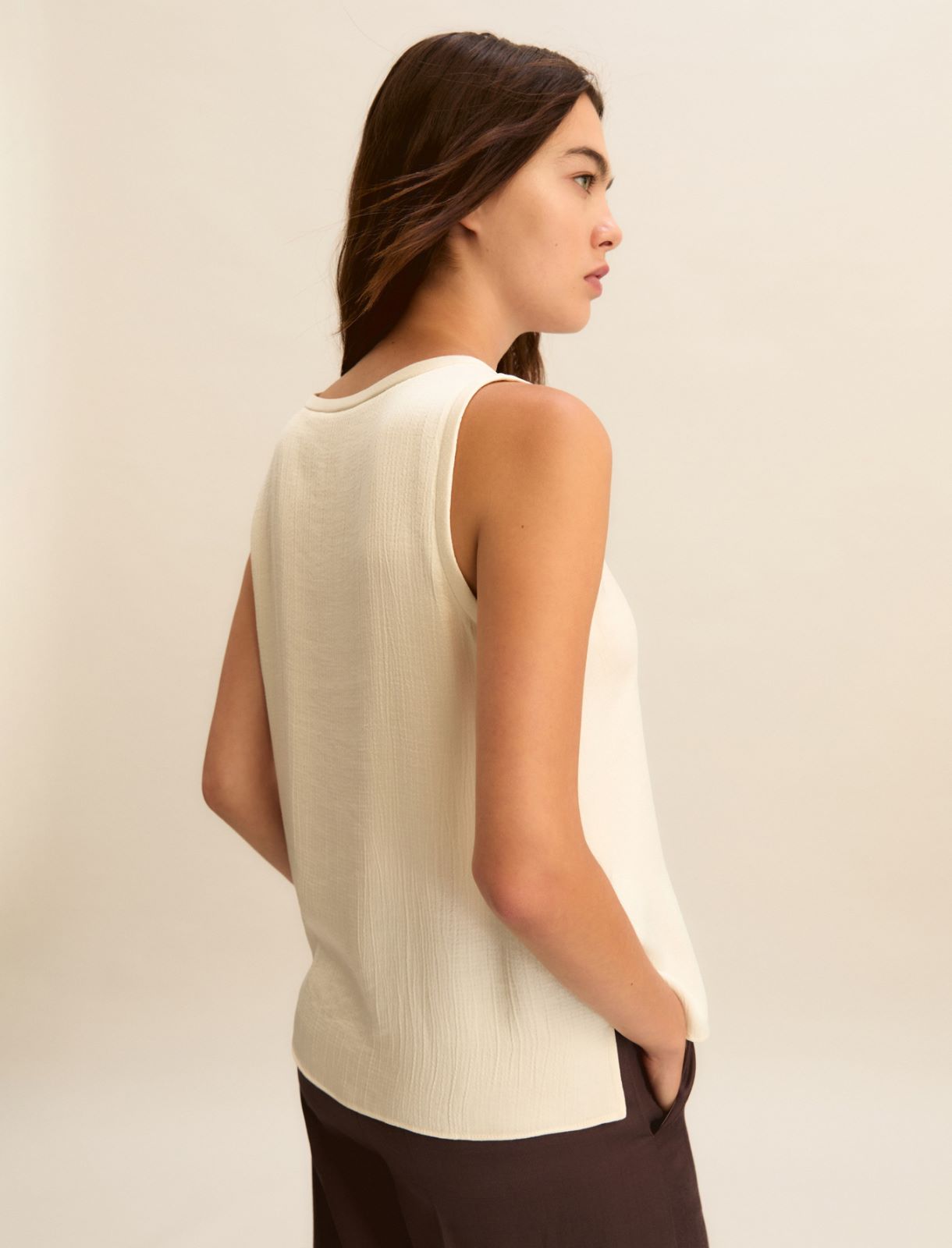 Sleeveless viscose acetate top - WOOL WHITE - Emme - 3