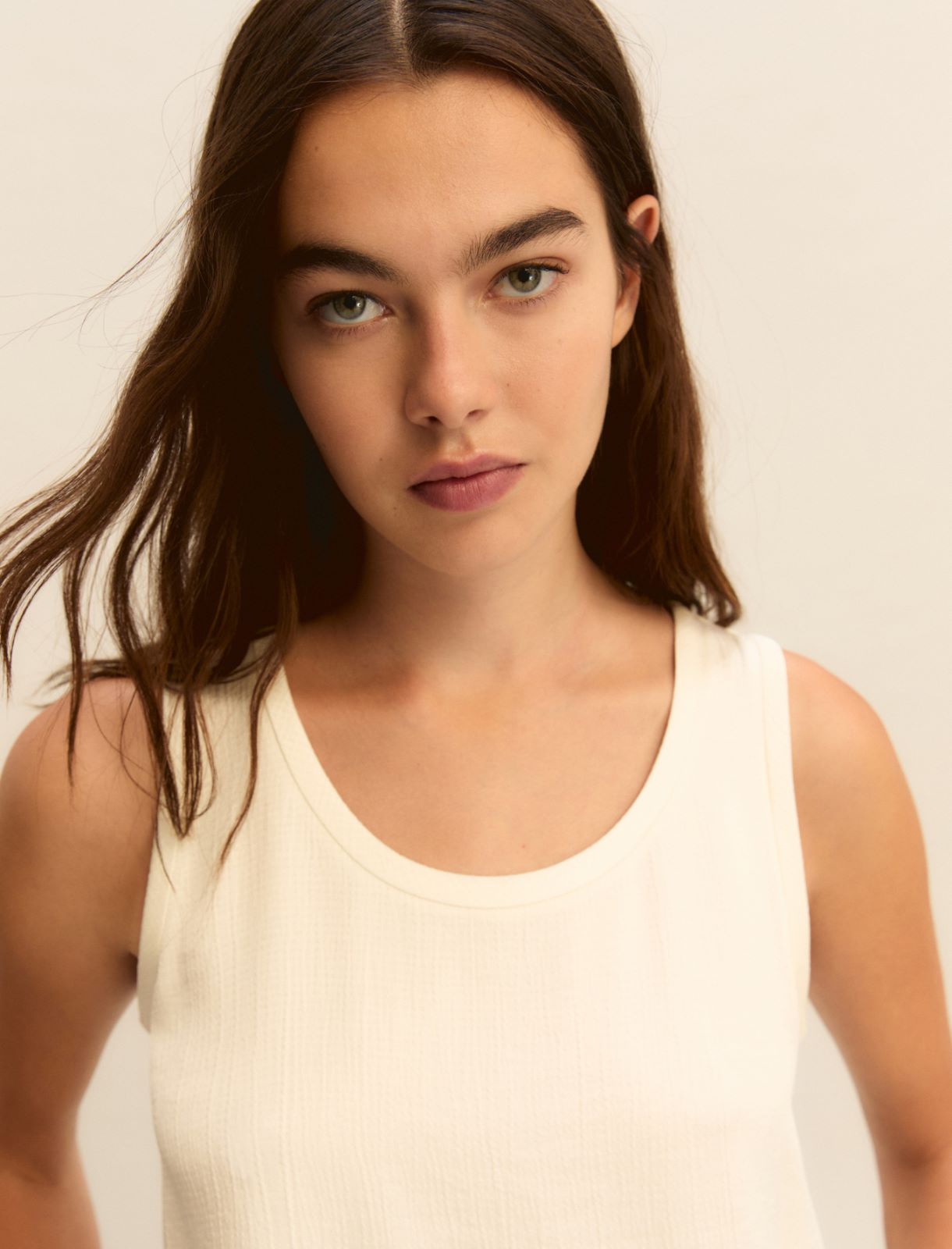 Sleeveless viscose acetate top - WOOL WHITE - Emme - 5