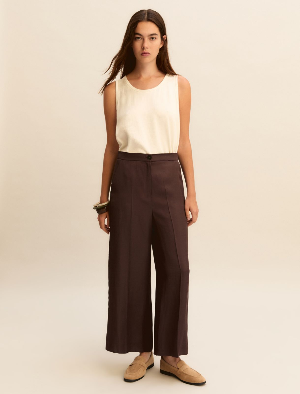 Sleeveless viscose acetate top - WOOL WHITE - Emme - 2