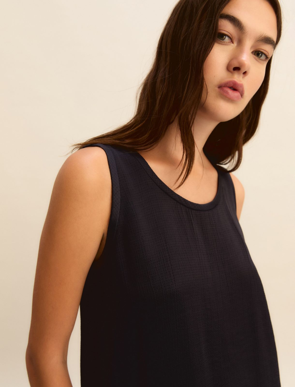 Sleeveless viscose acetate top - NAVY - Emme - 5