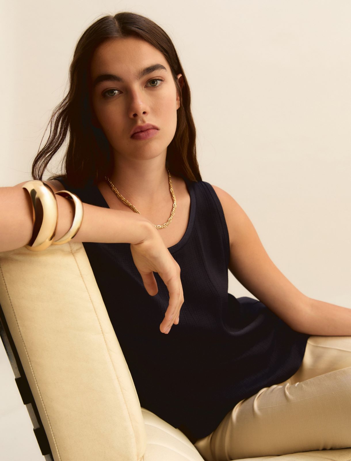 Sleeveless viscose acetate top - NAVY - Emme