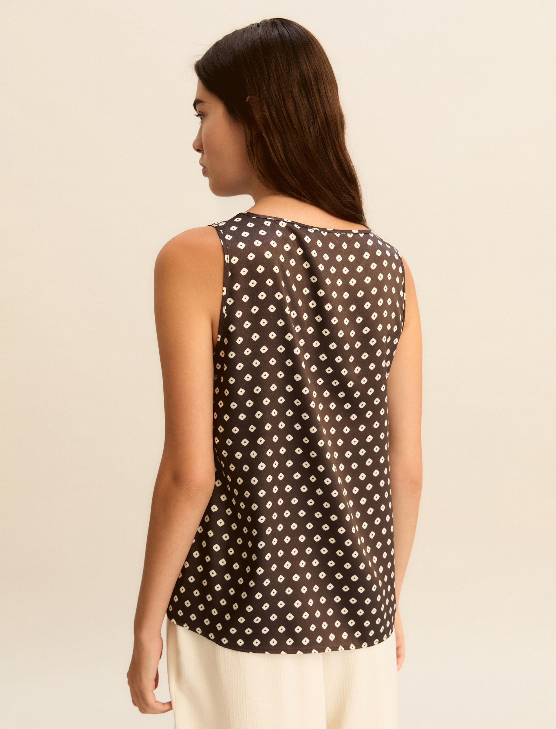 Printed twill vest top - KAKI - Emme - 3