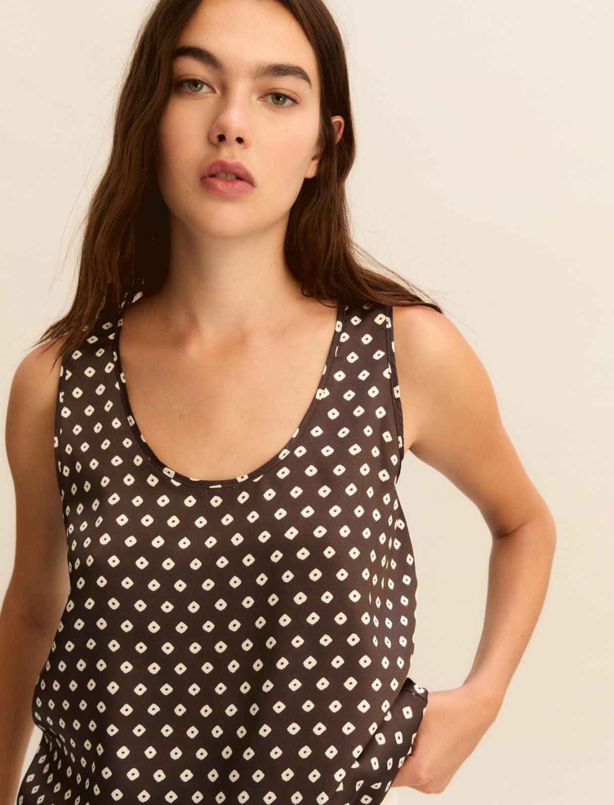 Printed twill vest top - KAKI - Emme - 5