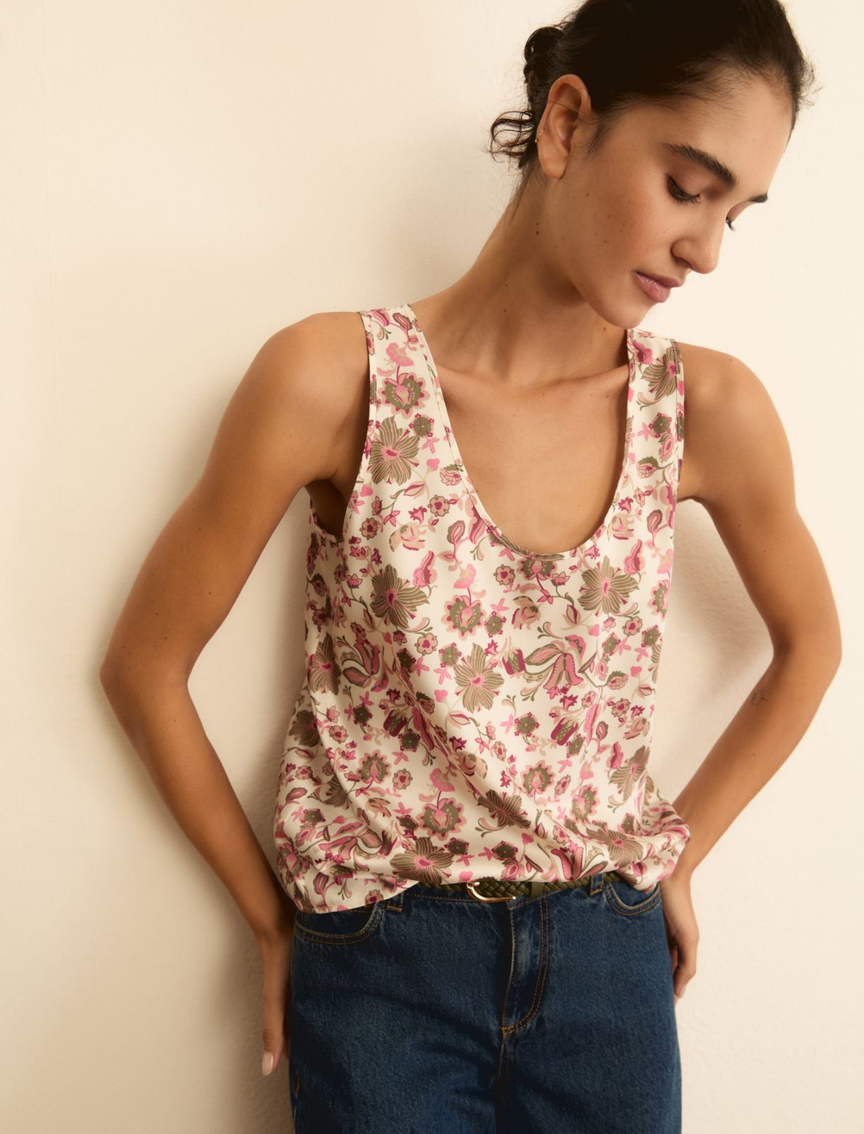 Printed twill vest top - PEARL ROSE - Emme - 5