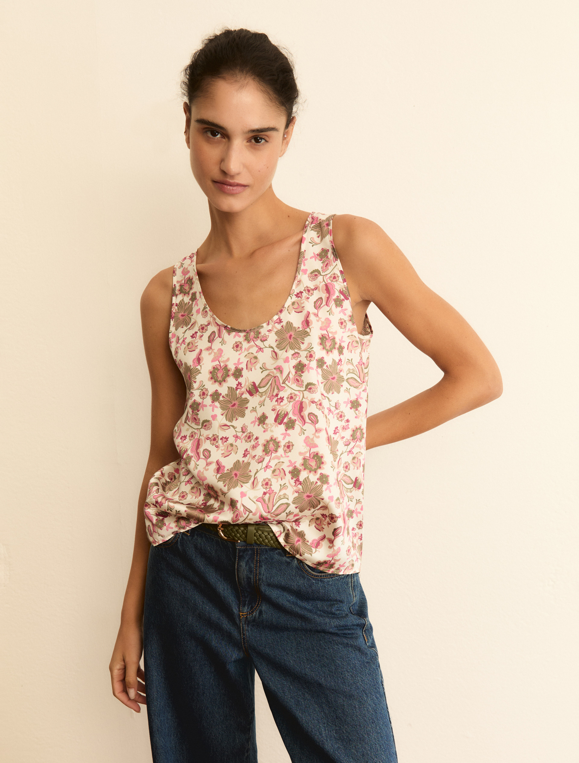 Printed twill vest top - PEARL ROSE - Emme - 1