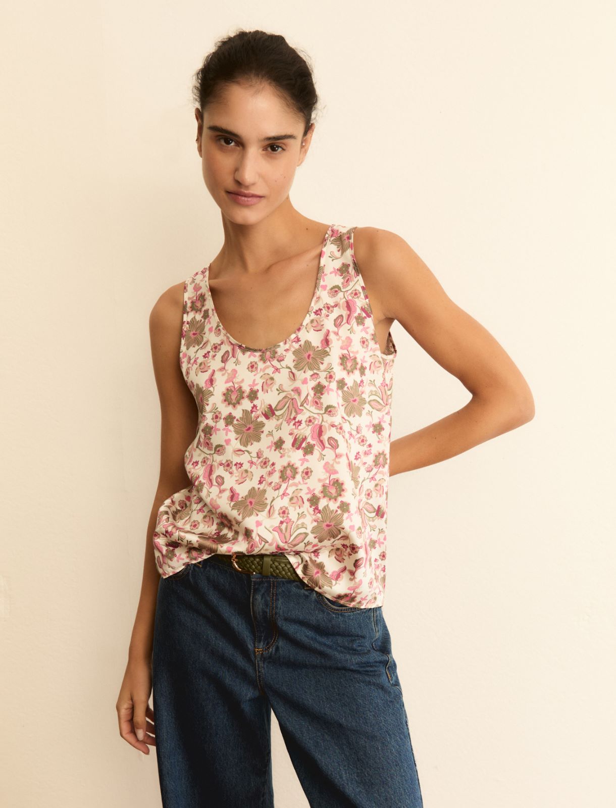 Printed twill vest top - PEARL ROSE - Emme