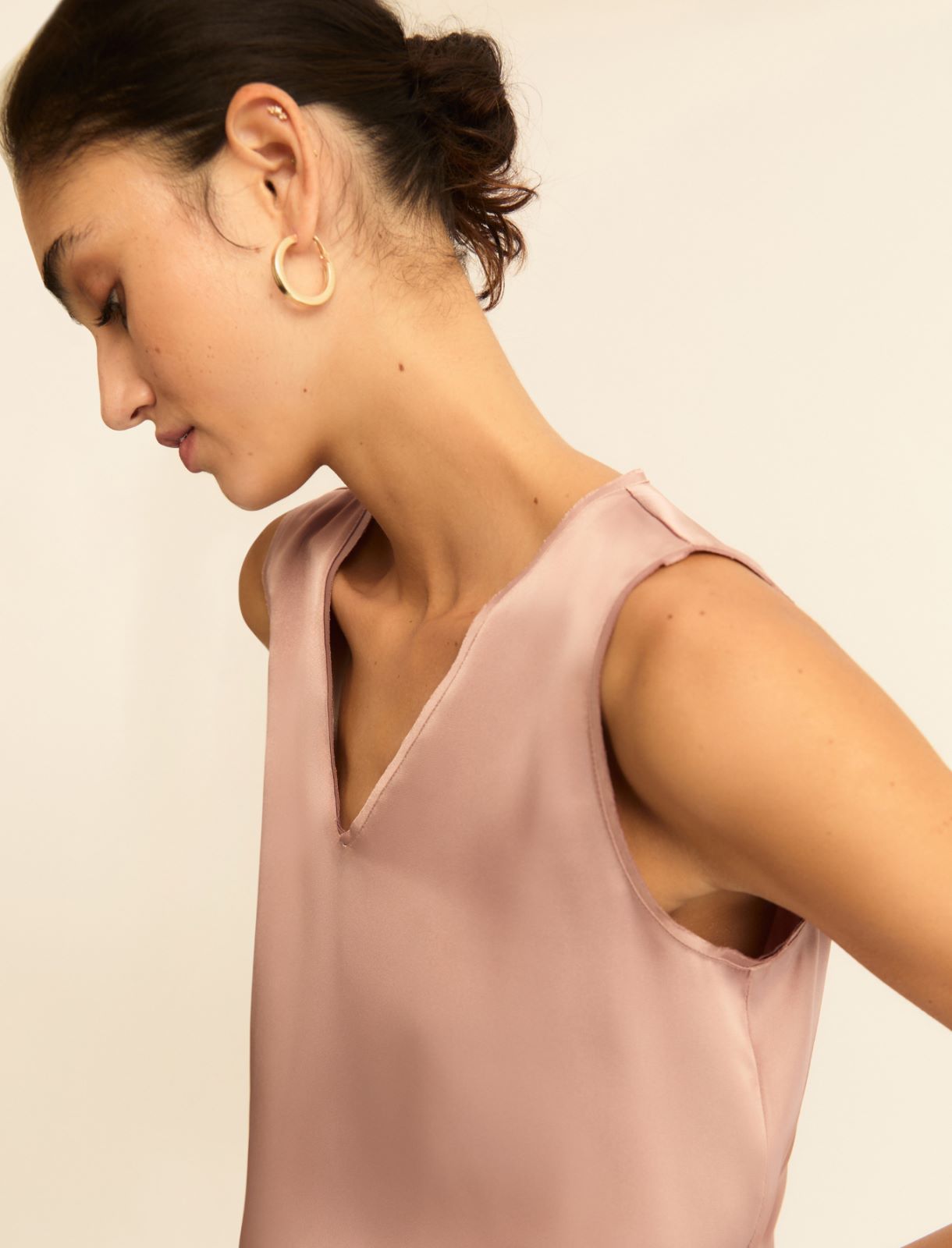 Satin top with georgette details - MAUVE - Emme - 4