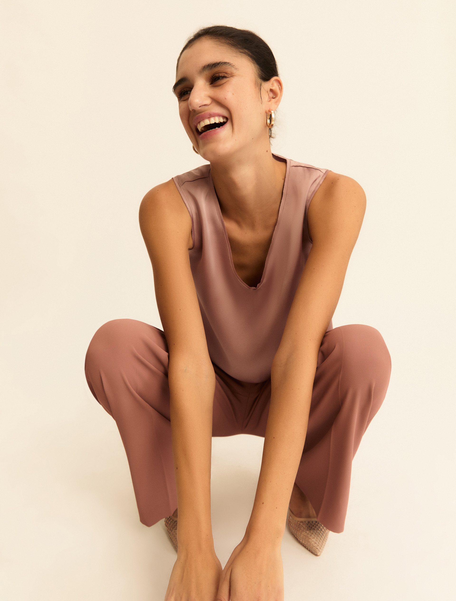 Satin top with georgette details - MAUVE - Emme - 1