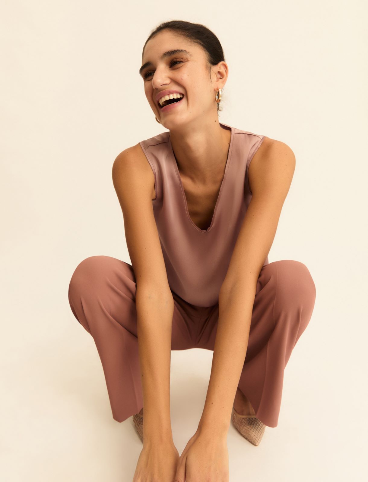 Satin top with georgette details - MAUVE - Emme